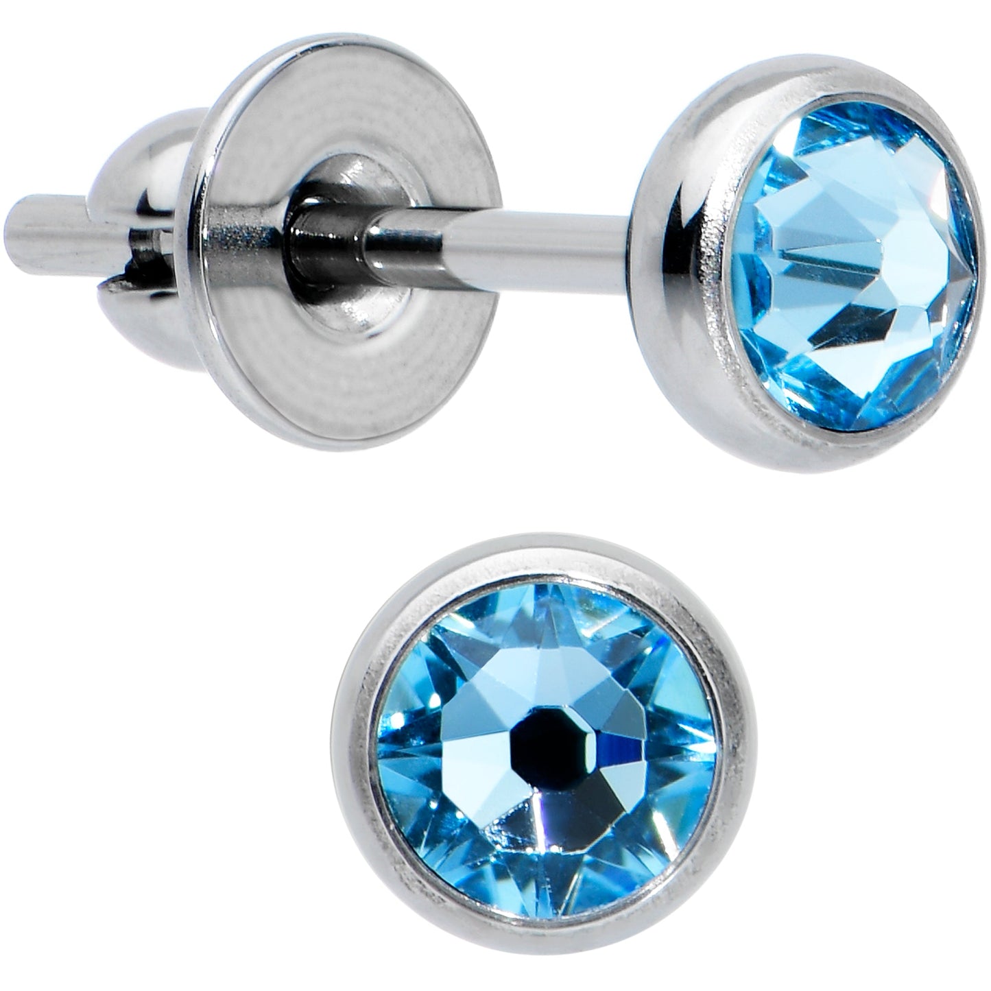 20 Gauge Blue Gem ASTM F-136 Implant Grade Titanium Post 4mm Bezel Stud Earrings
