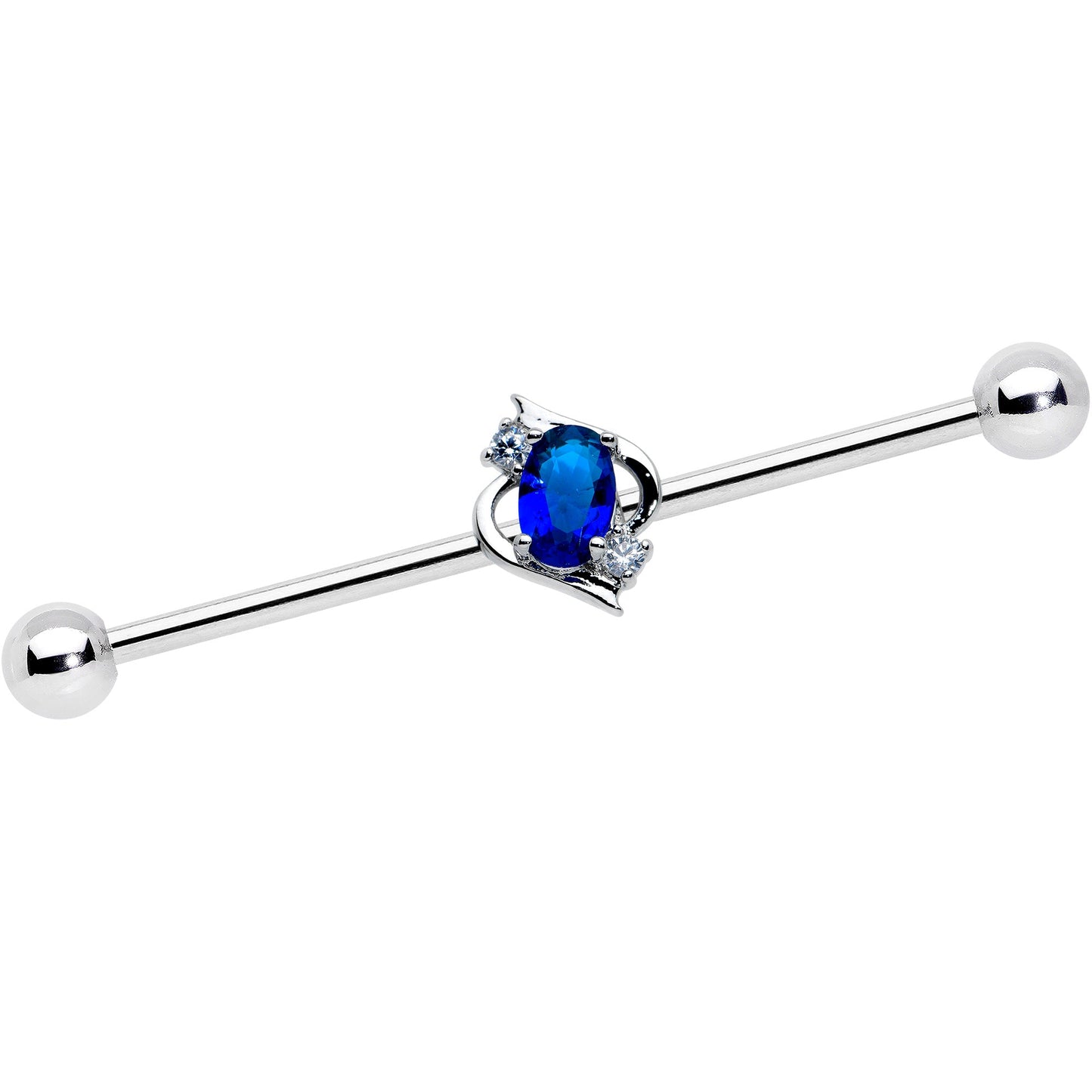 14 Gauge Clear Blue Gem Oval Swirl Industrial Barbell 38mm