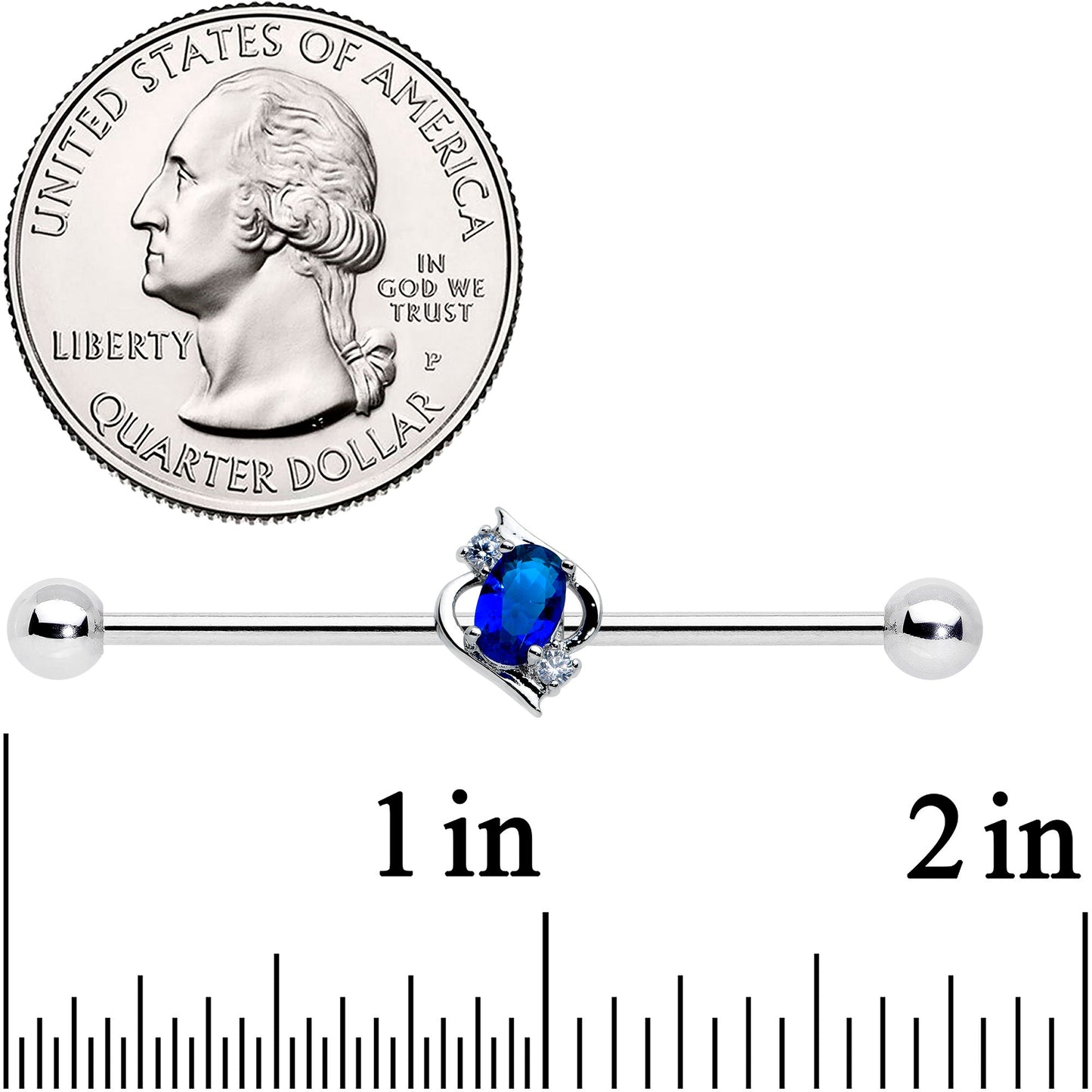 14 Gauge Clear Blue Gem Oval Swirl Industrial Barbell 38mm