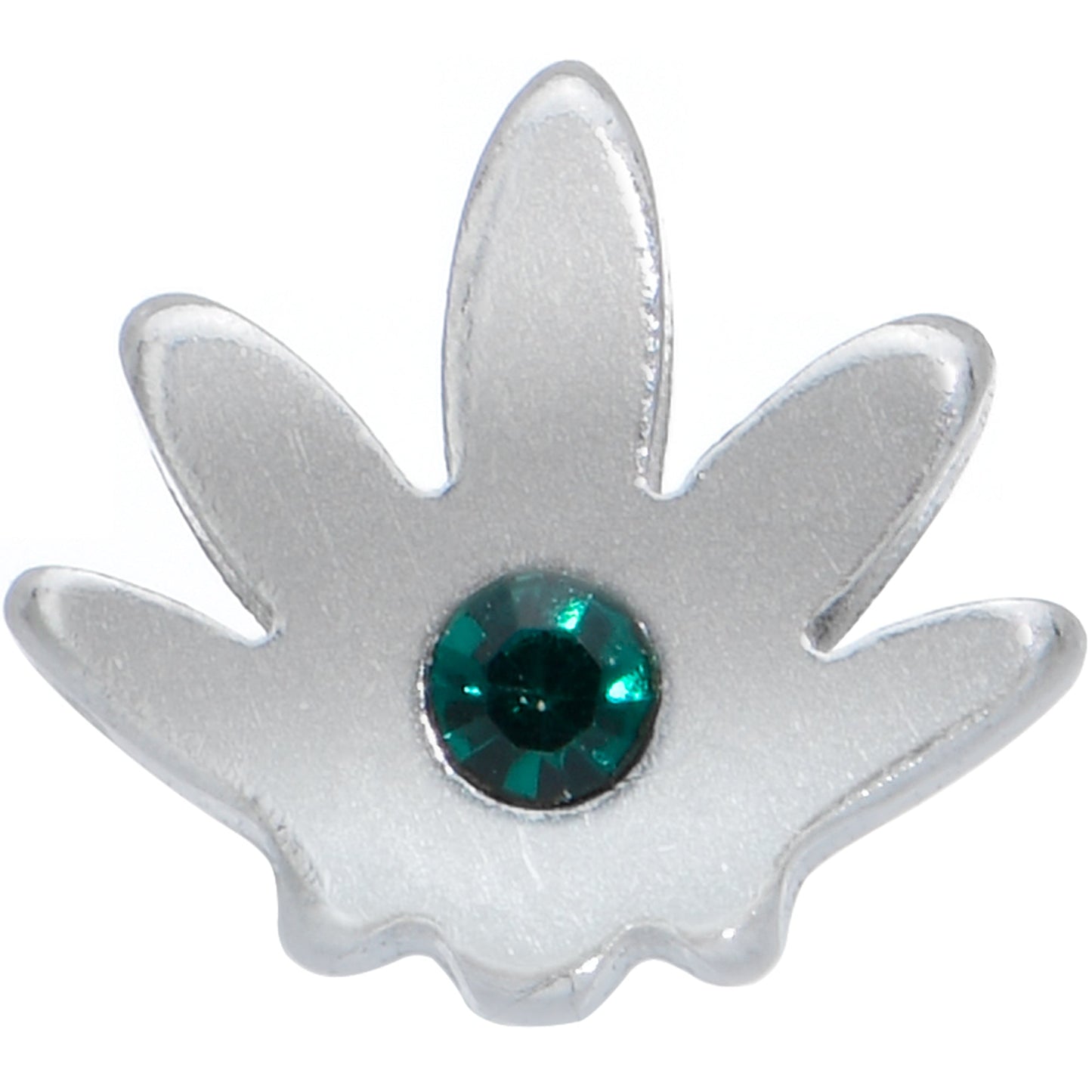 20 Gauge 1/4 Green CZ Gem Simple Pot Leaf L Shape Nose Ring