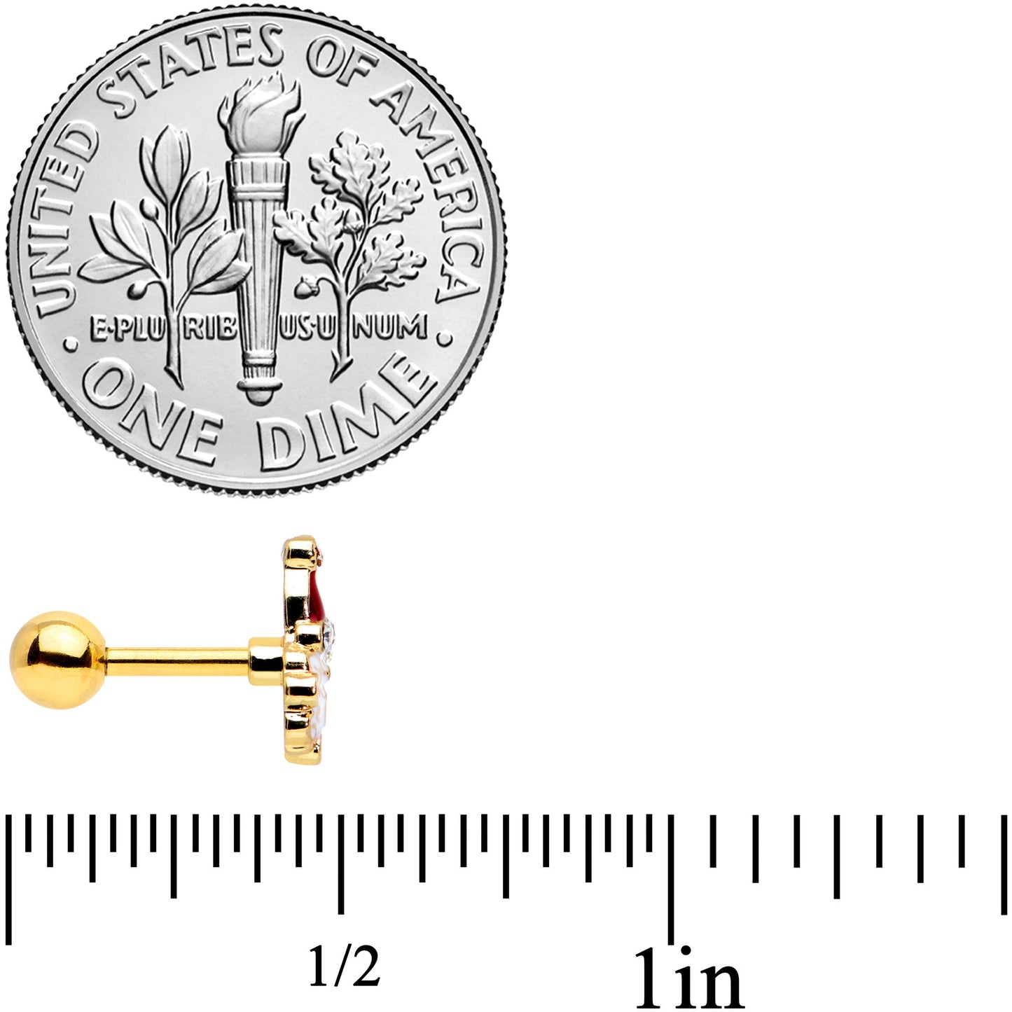 16 Gauge 1/4 Clear Gem Gold Tone Deco Santa Christmas Cartilage Tragus