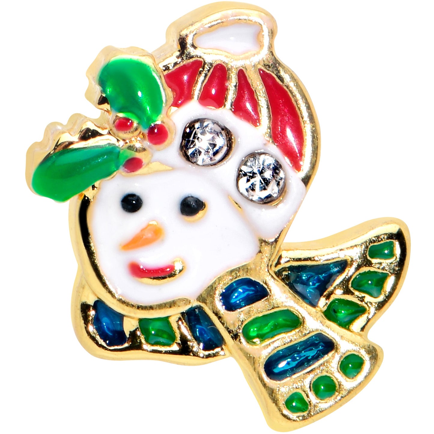 16 Gauge 1/4 Clear Gem Gold Tone Happy Snowman Cartilage Tragus