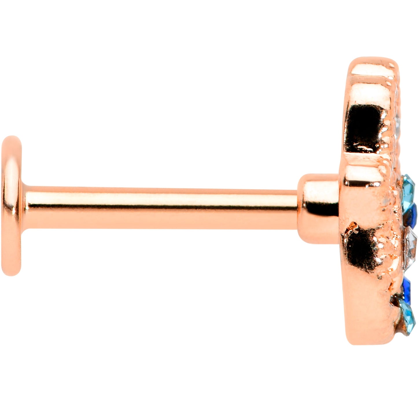 16 Gauge 5/16 Blue Gem Rose Gold Hue Texture Hamsa Labret Monroe Tragus