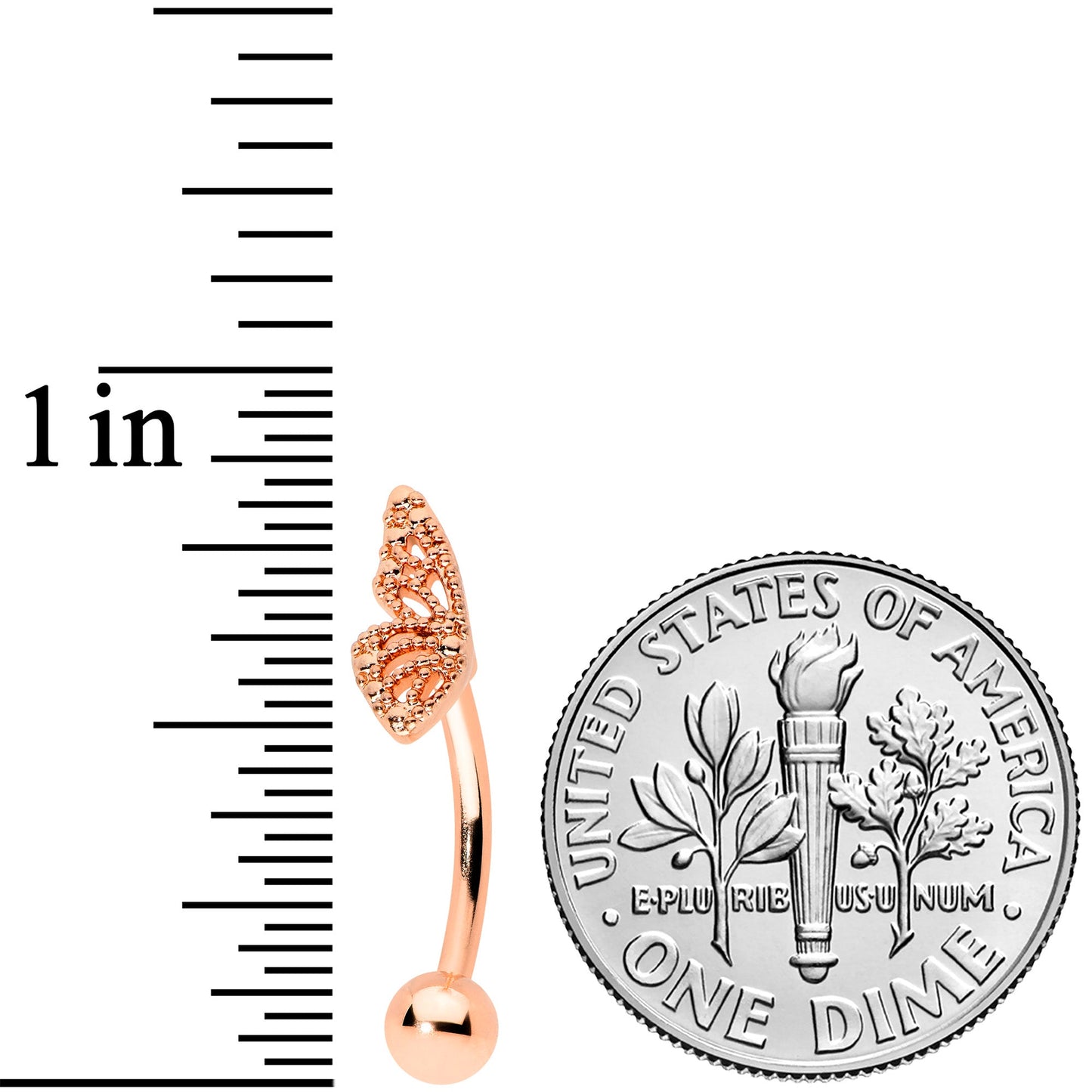 16 Gauge 5/16 Rose Gold Tone Textured Wing Curved Eyebrow Ring