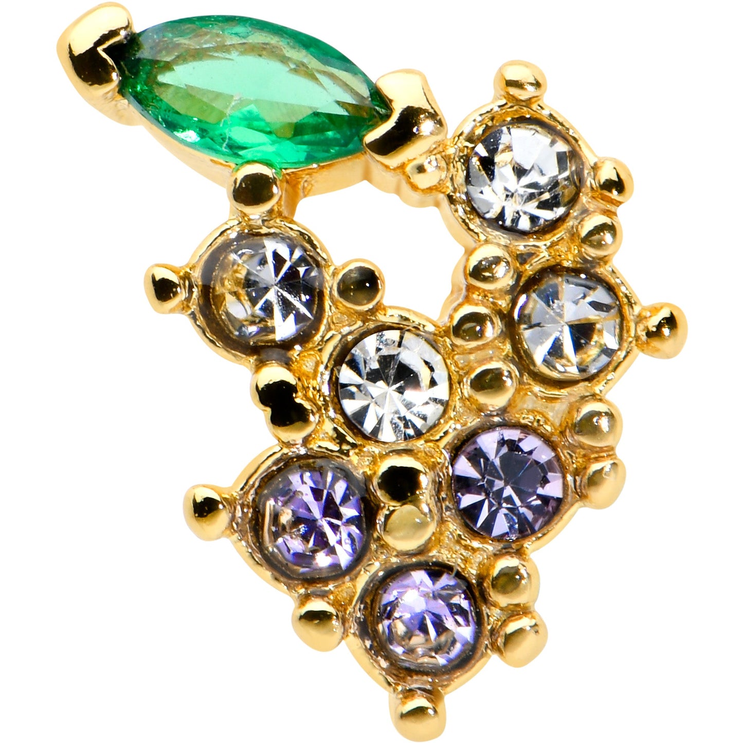 20 Gauge 1/4 Clear Purple CZ Gem Gold Tone Bunch Grapes Nose Bone