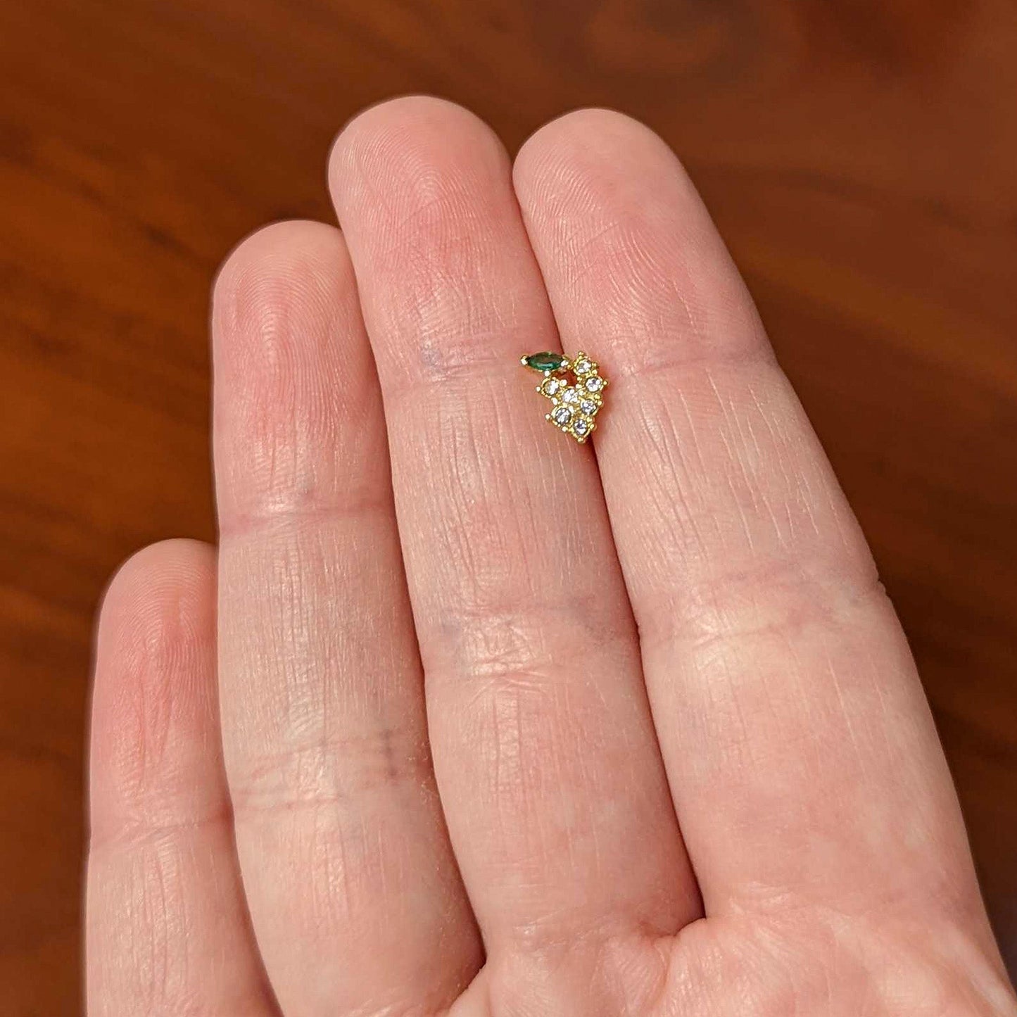 20 Gauge 1/4 Clear Purple CZ Gem Gold Tone Bunch Grapes Nose Bone