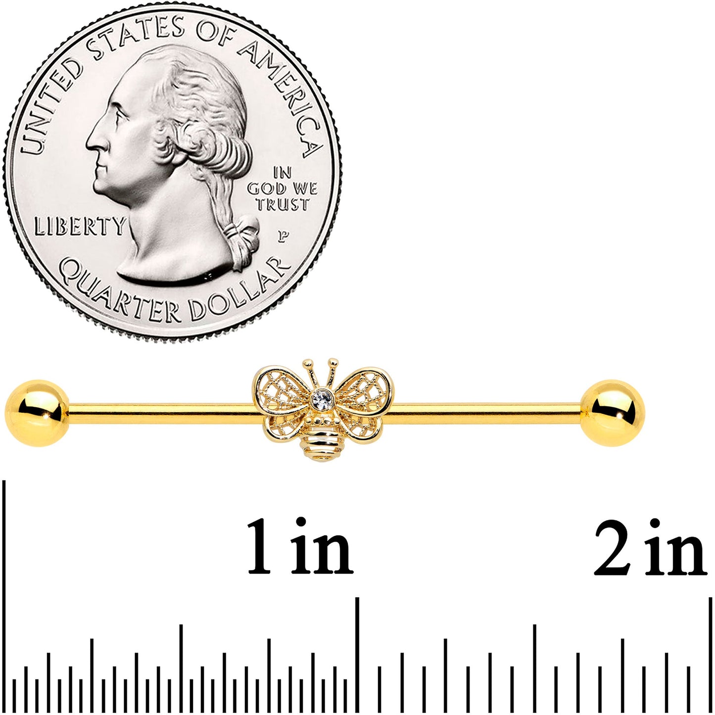 14 Gauge Clear Gem Gold Tone Beauty Bee Industrial Barbell 38mm
