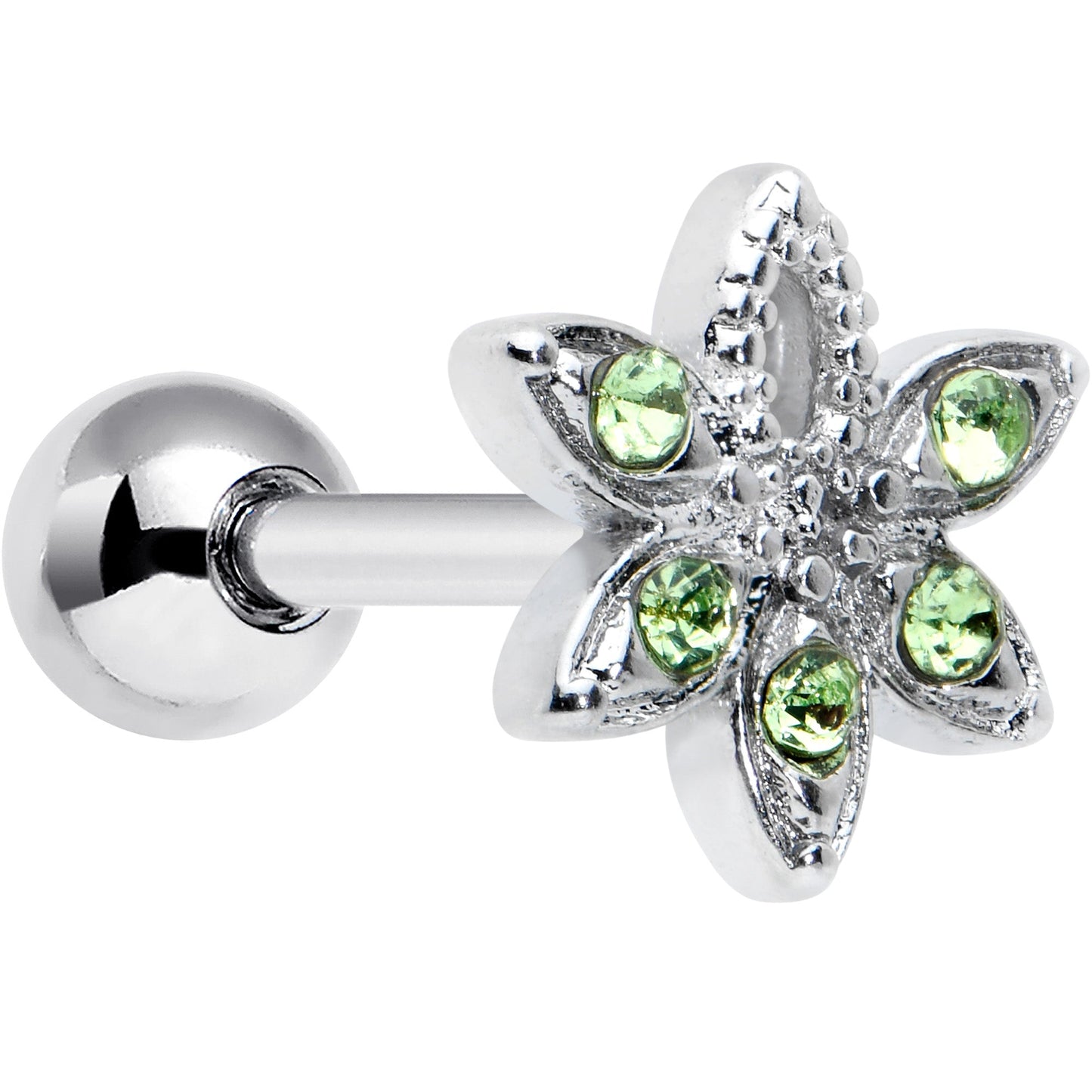 16 Gauge 1/4 Green Gem Texture Loopy Pot Leaf Cartilage Tragus Earring
