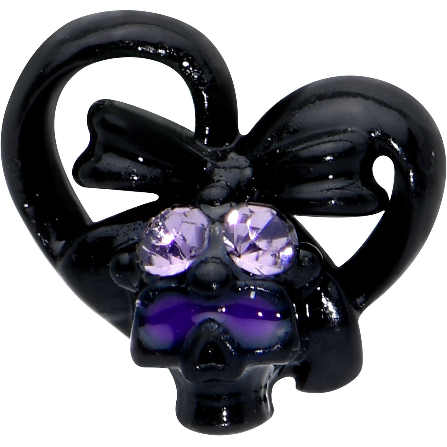 16 Gauge 1/4 Purple Gem Black Heart Skull Bow Cartilage Tragus Earring
