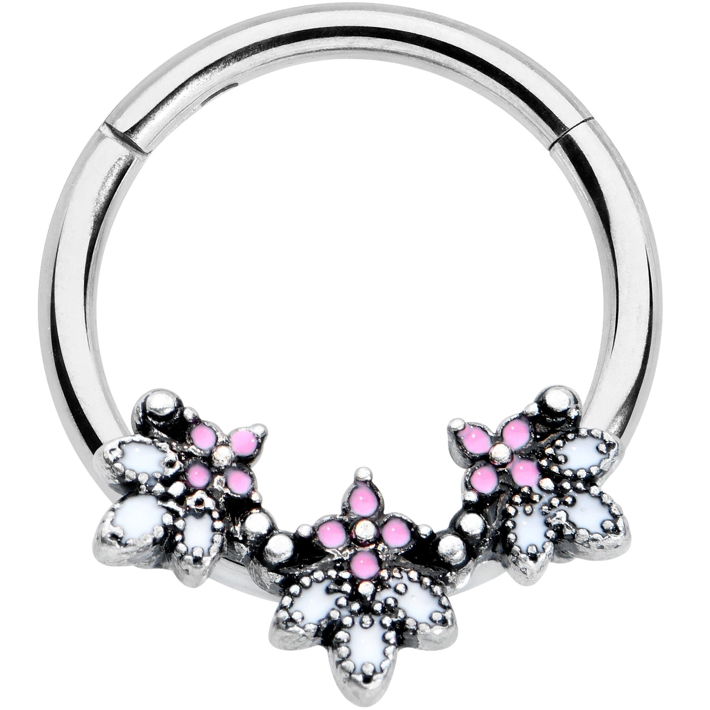 16 Gauge 3/8 Pink White Abstract Leaf Hinged Segment Ring