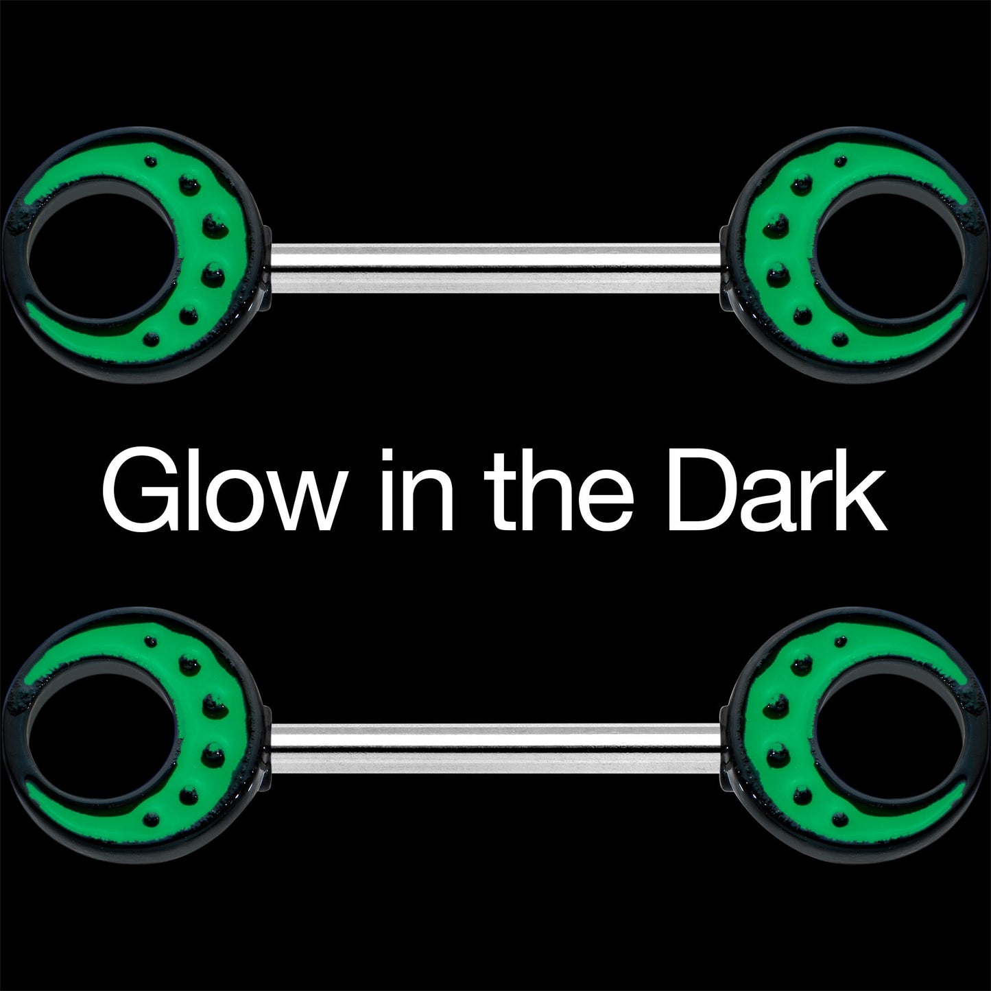 14 Gauge 9/16 Deep Green Moon Glow in the Dark Barbell Nipple Ring Set