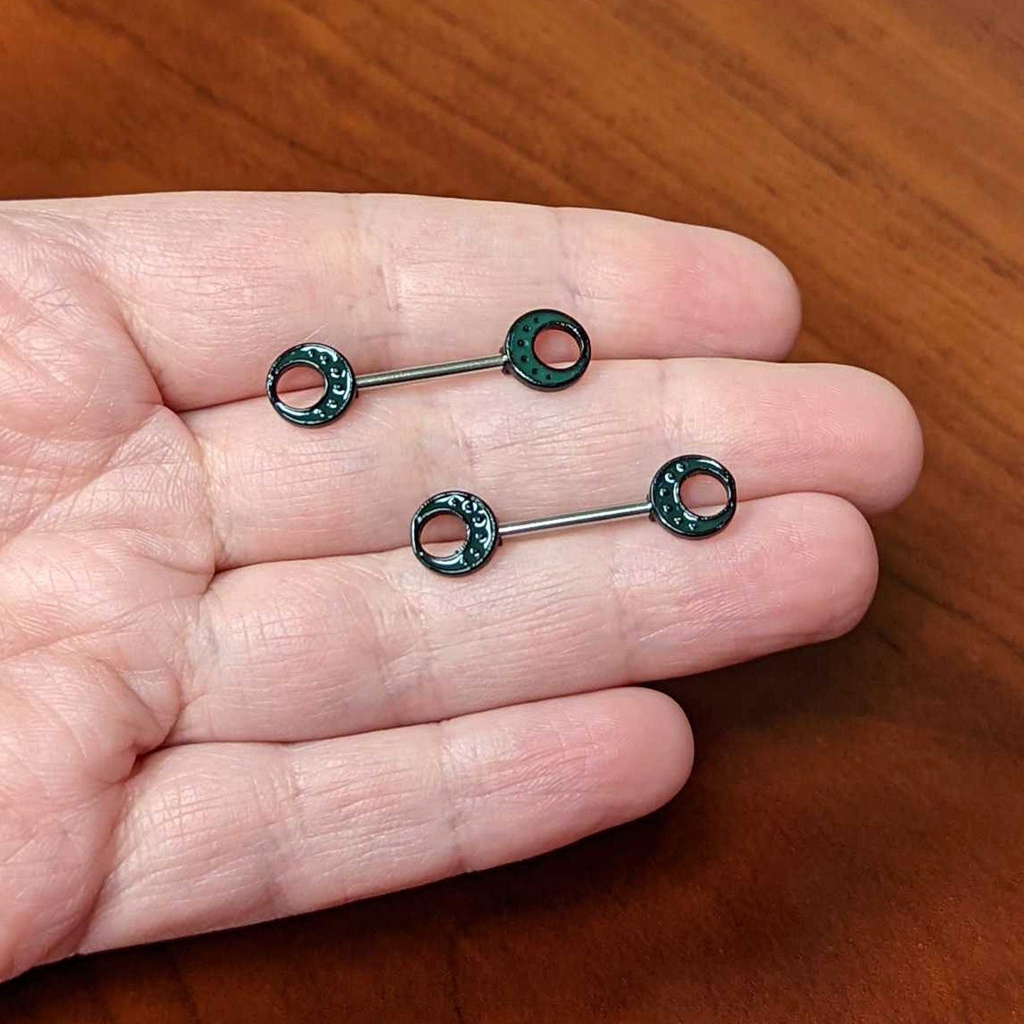 14 Gauge 9/16 Deep Green Moon Glow in the Dark Barbell Nipple Ring Set