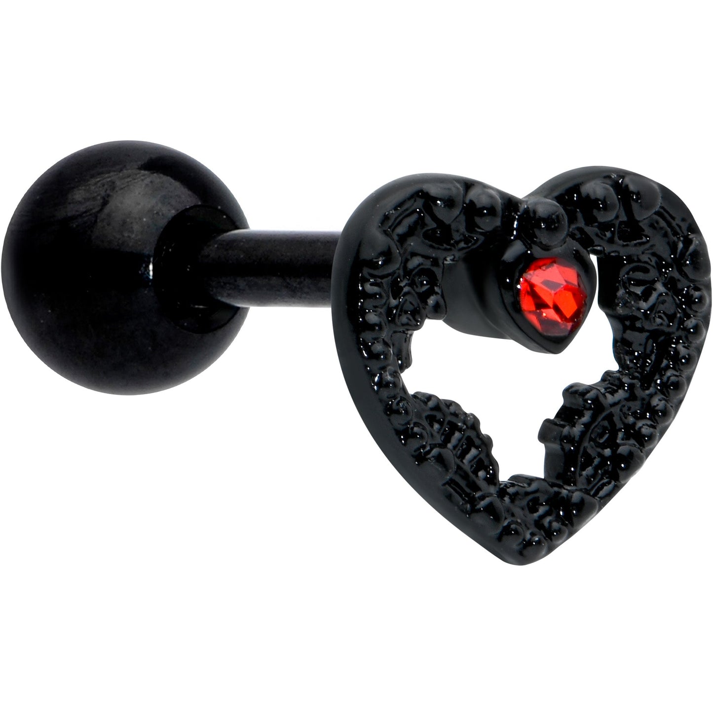 16 Gauge 1/4 Red Gem Black Steampunk Skull Cartilage Tragus Earring