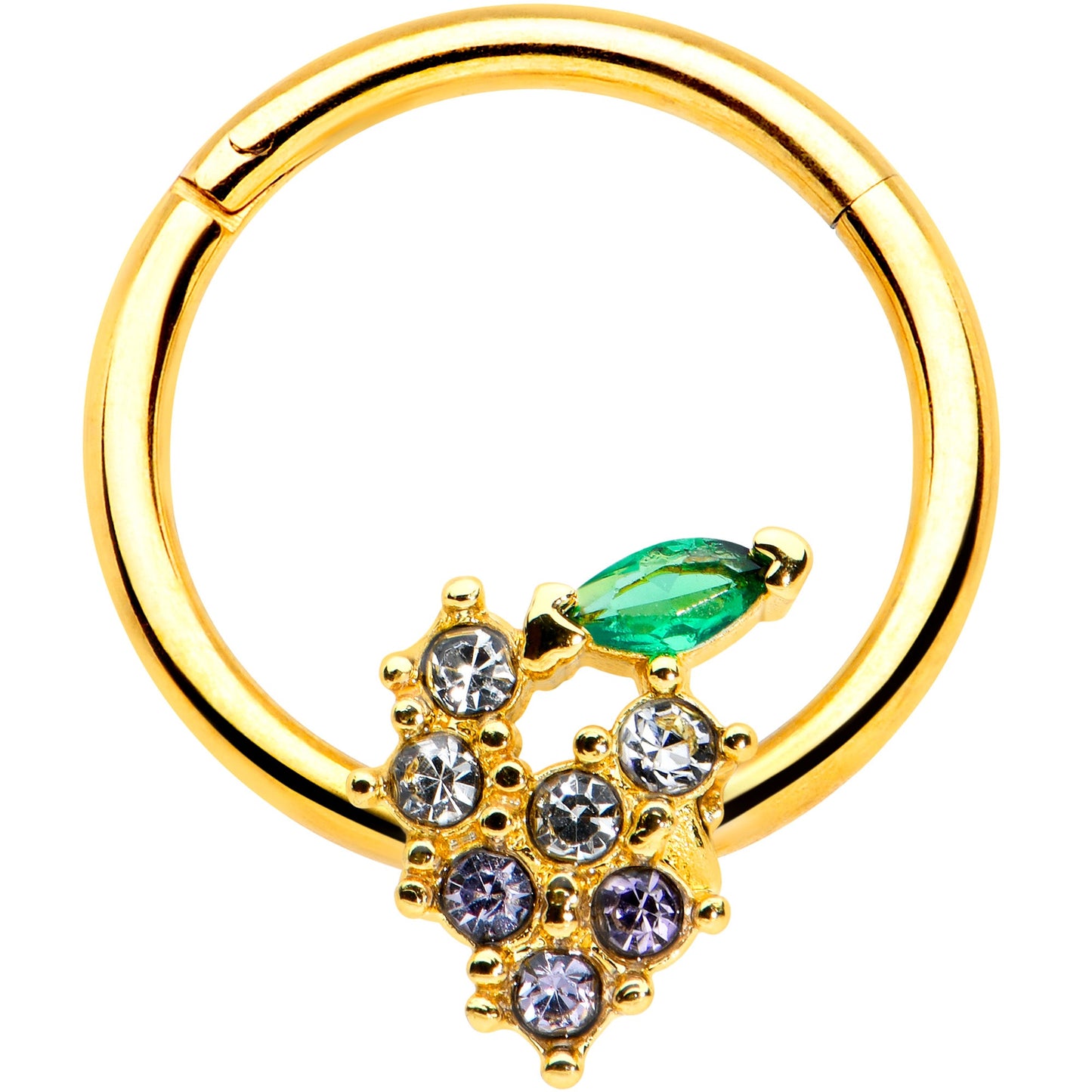 16 Gauge 3/8 Clear CZ Gem Gold Tone Bunch Grapes Hinged Segment Ring