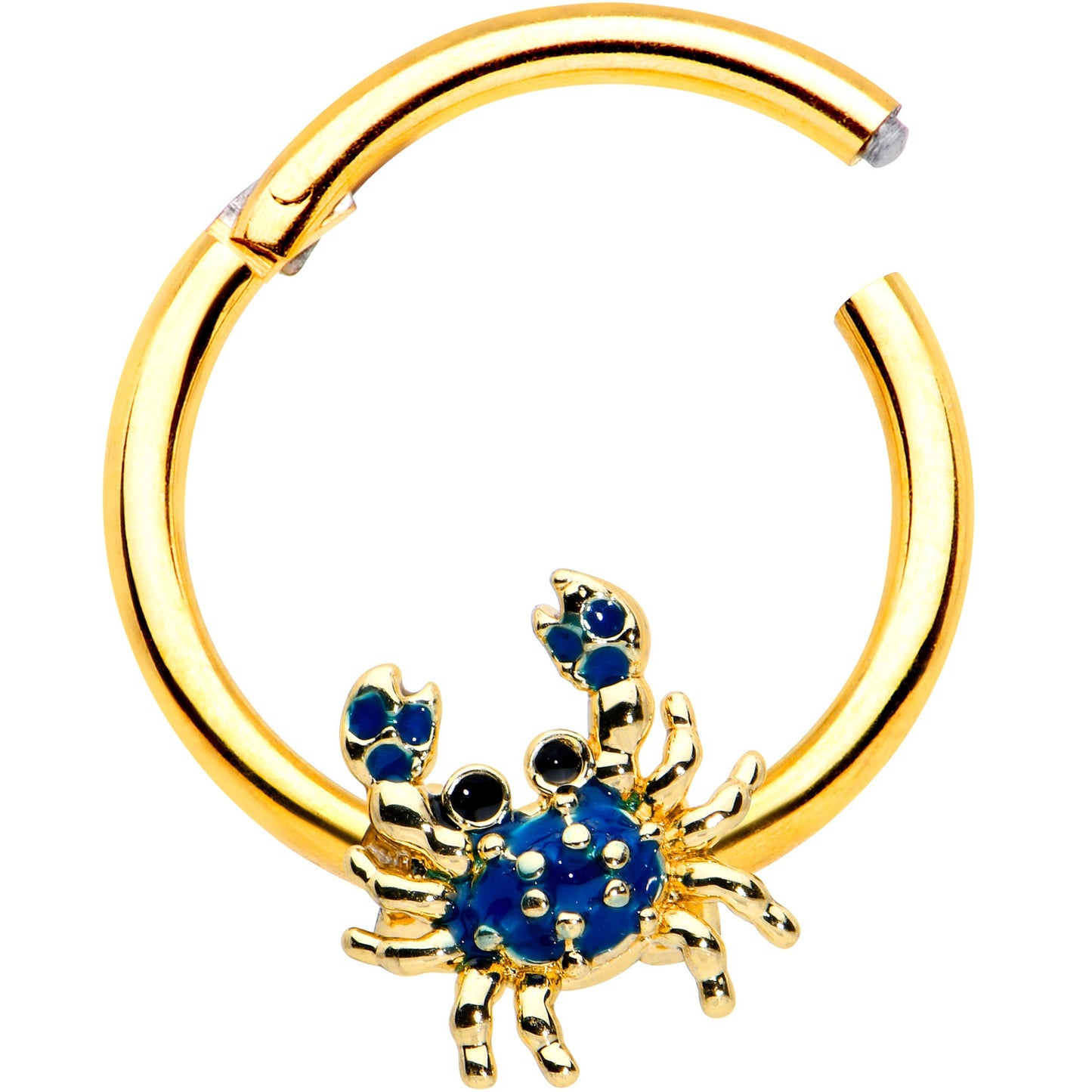 16 Gauge 3/8 Gold Tone Blue Crab Nautical Hinged Segment Ring