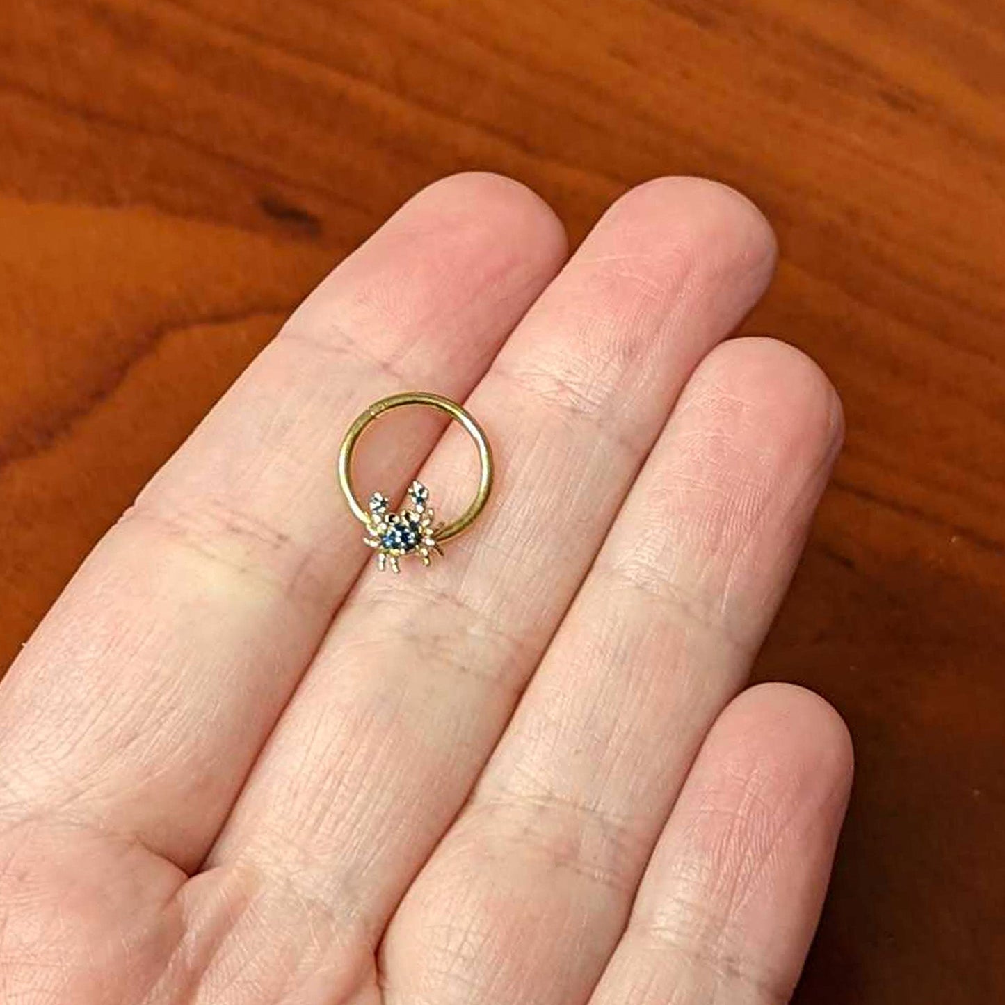 16 Gauge 3/8 Gold Tone Blue Crab Nautical Hinged Segment Ring