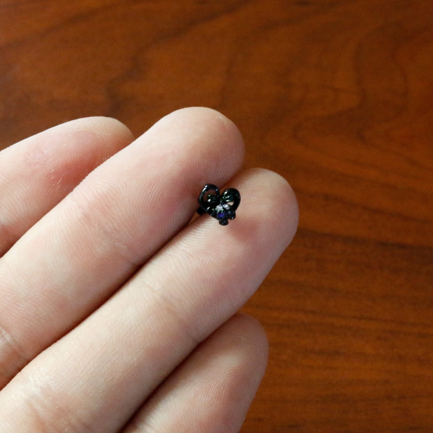 16 Gauge 5/16 Purple Gem Black Skull Heart Bow Labret Monroe Tragus