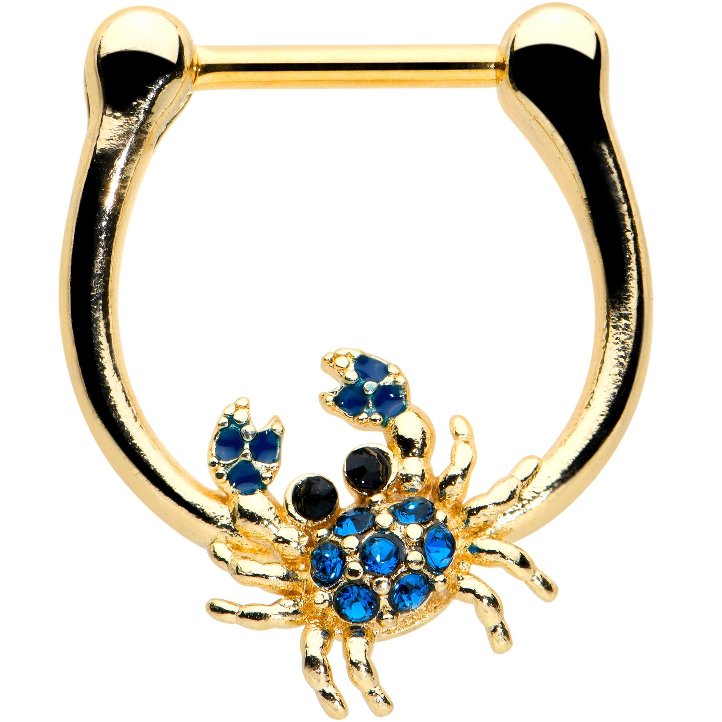 16 Gauge 5/16 Blue Black Gem Gold Tone Blue Crab Cartilage Clicker