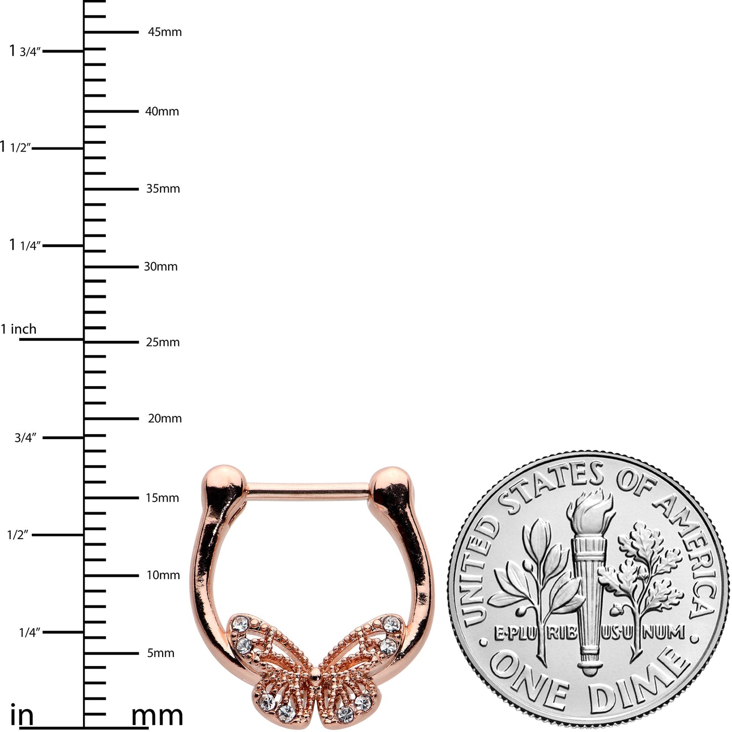 16 Gauge 5/16 Clear Gem Rose Gold Hue Airy Butterfly Cartilage Clicker