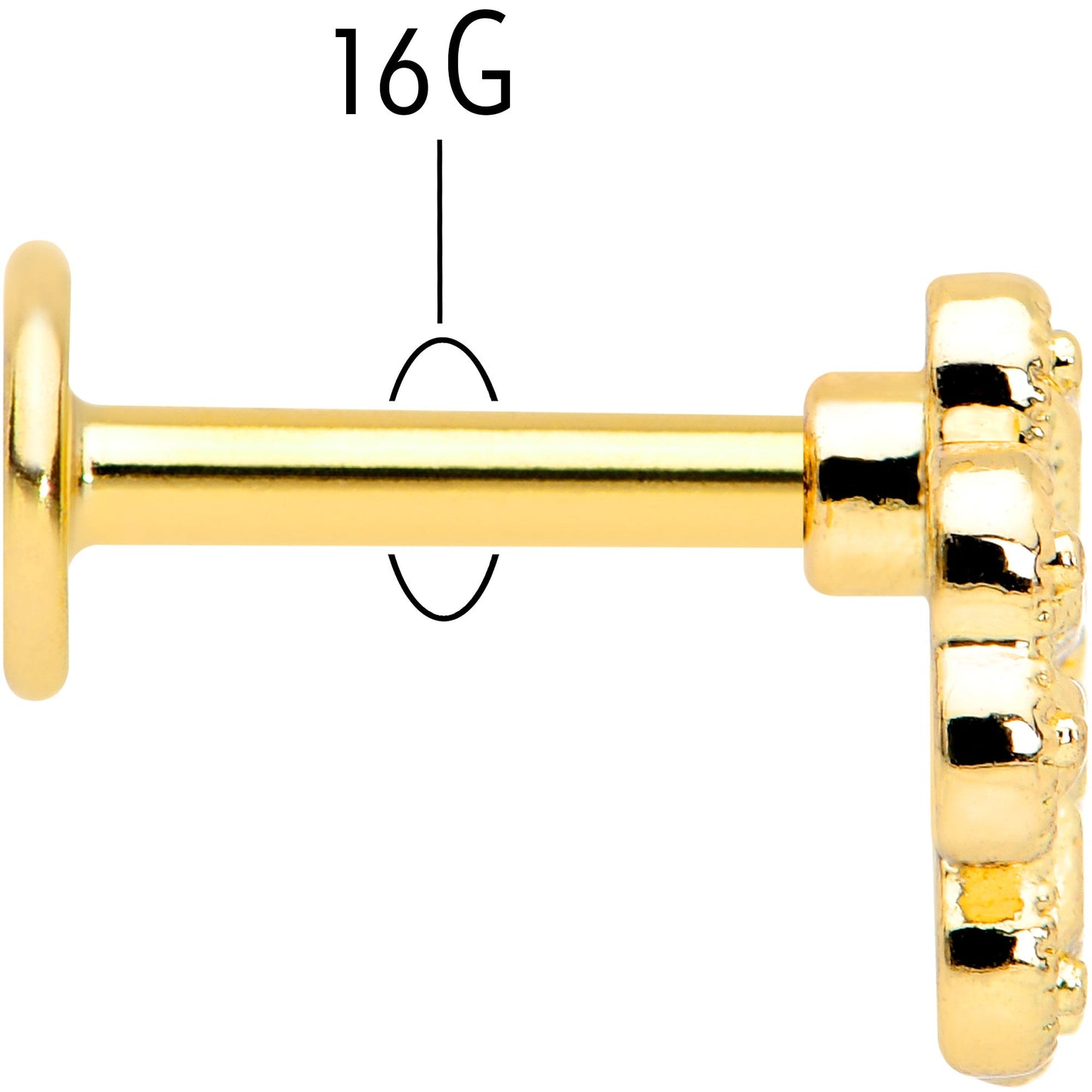 16 Gauge 1/4 Yellow Gem Gold Tone Textured Cross Labret