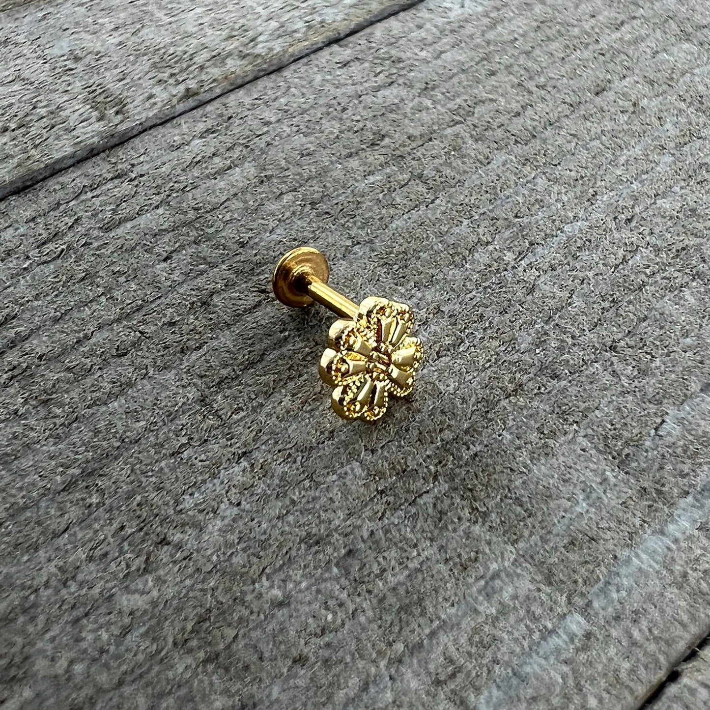 16 Gauge 1/4 Yellow Gem Gold Tone Textured Cross Labret