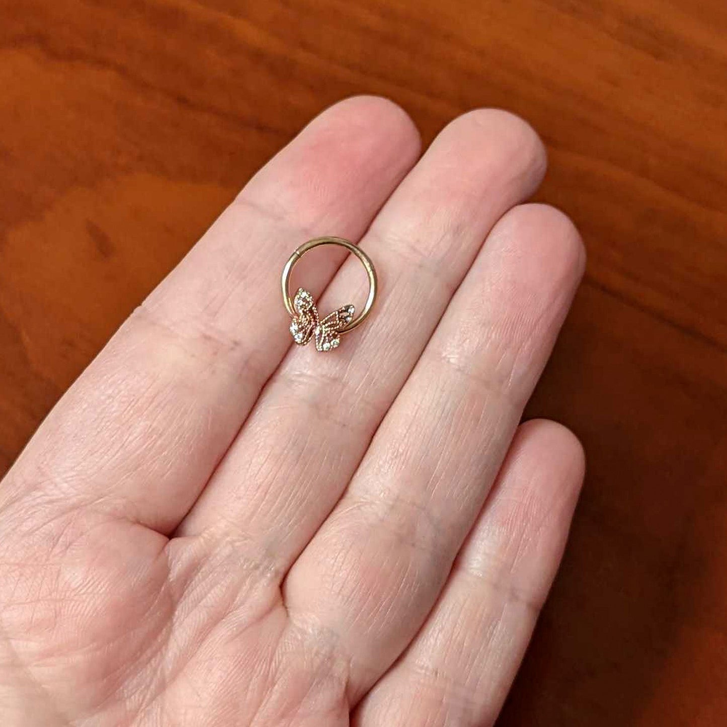 16 Gauge 3/8 Clear Gem Rose Gold Hue Air Butterfly Hinged Segment Ring