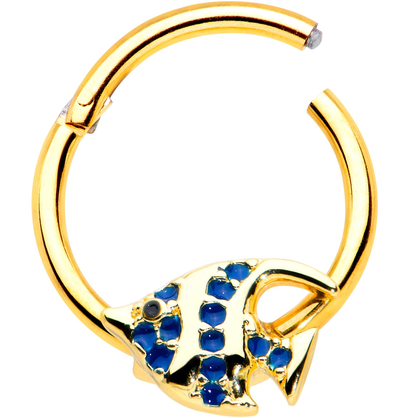 16 Gauge 3/8 Blue Gem Gold Tone Adorable Angelfish Hinged Segment Ring