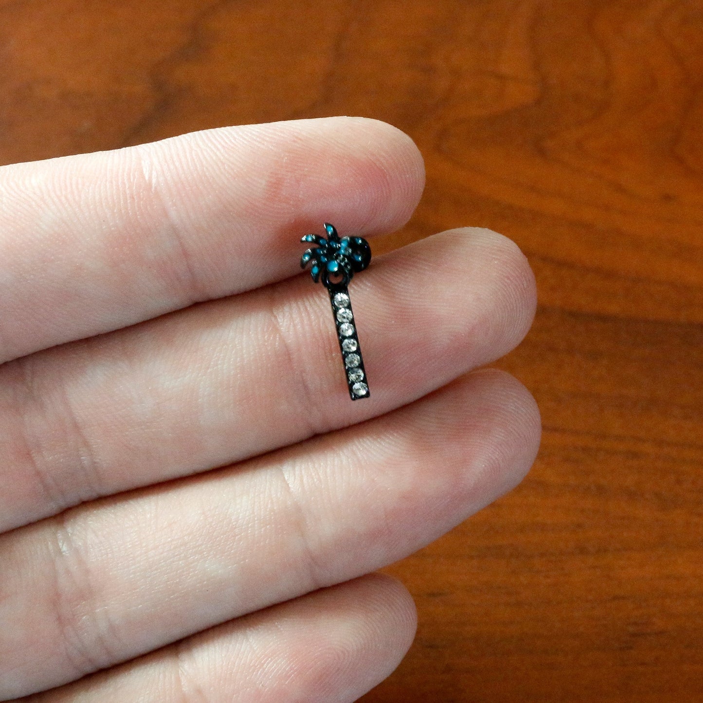 16 Gauge 1/4 Clear Gem Black Night Palm Tree Dangle Cartilage Earring