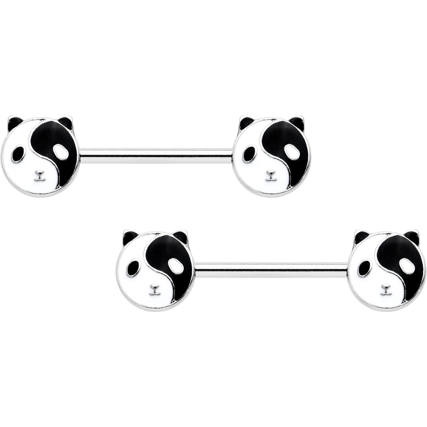 14 Gauge 9/16 Yin Yang Panda Bear Barbell Nipple Ring Set