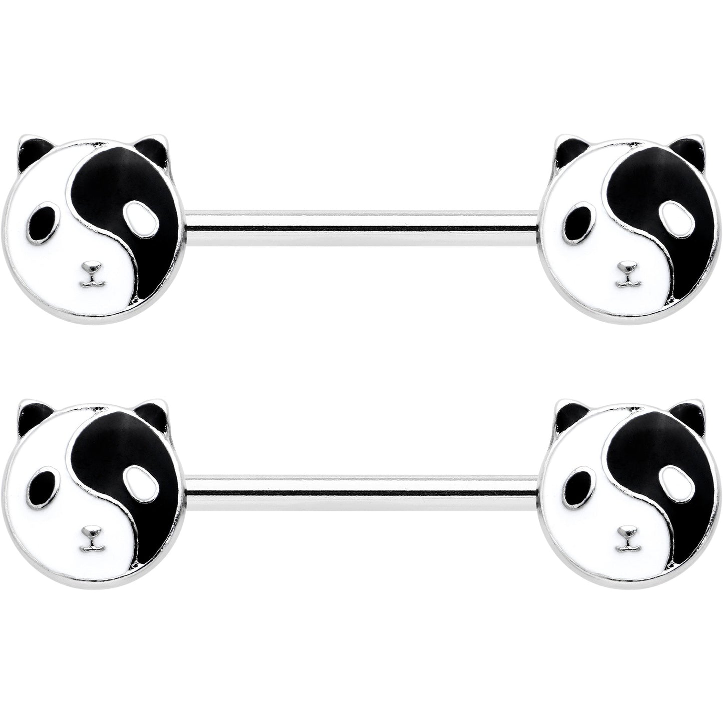 14 Gauge 9/16 Yin Yang Panda Bear Barbell Nipple Ring Set