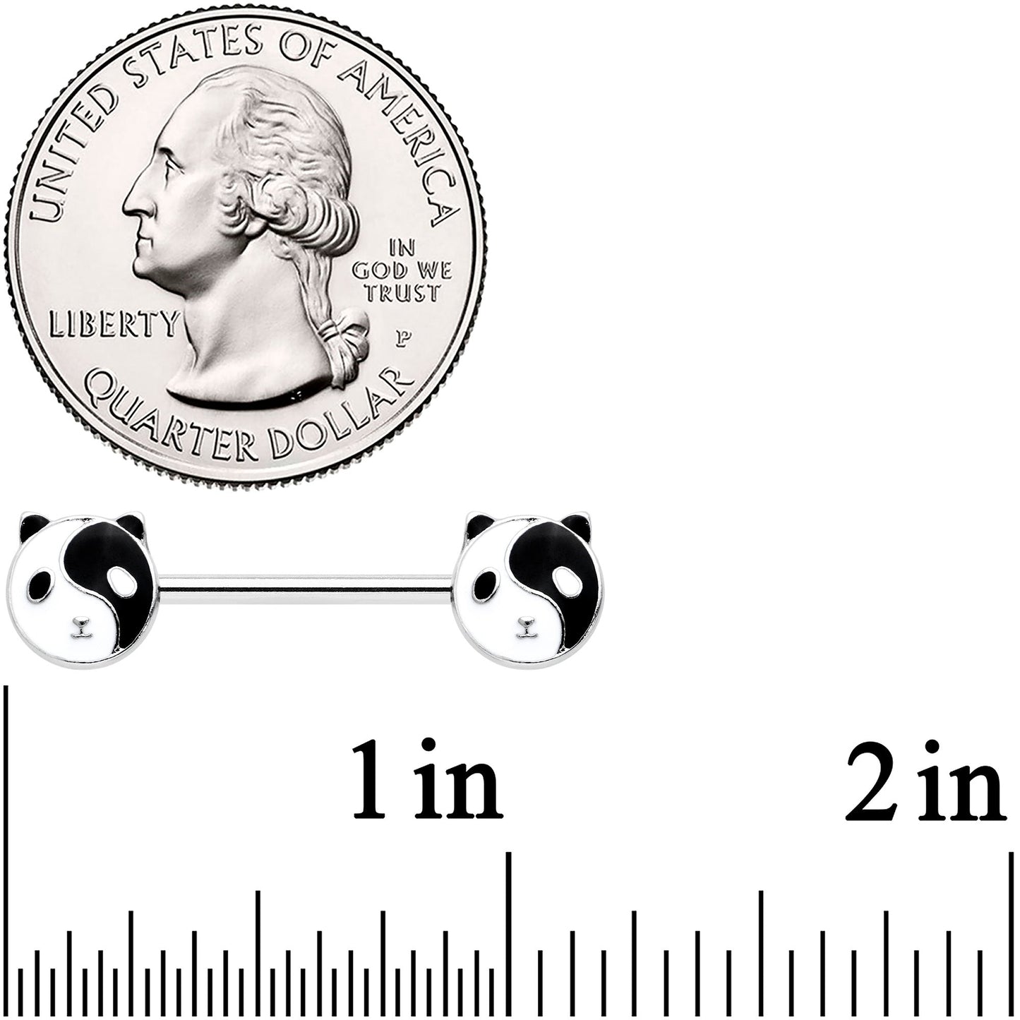 14 Gauge 9/16 Yin Yang Panda Bear Barbell Nipple Ring Set