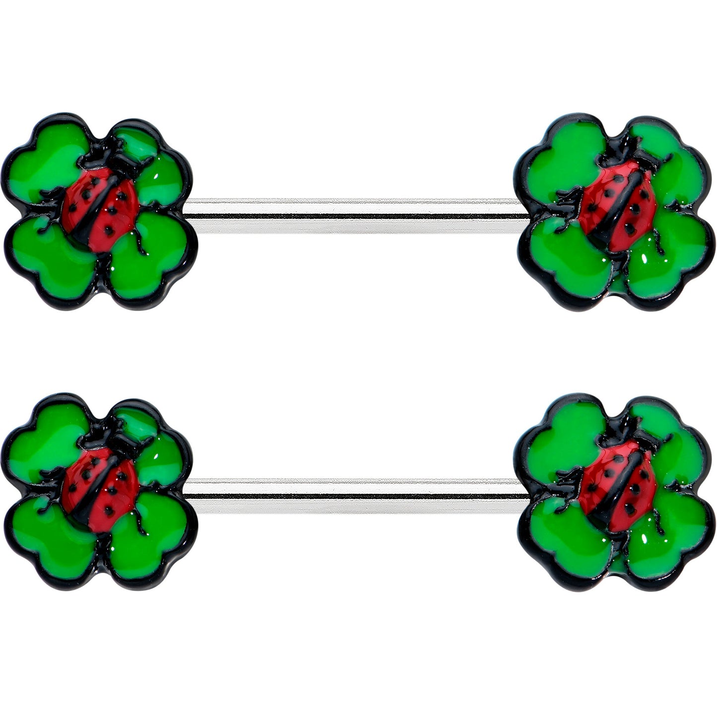 14 Gauge 9/16 Ladybug Shamrock St Patricks Day Barbell Nipple Ring Set