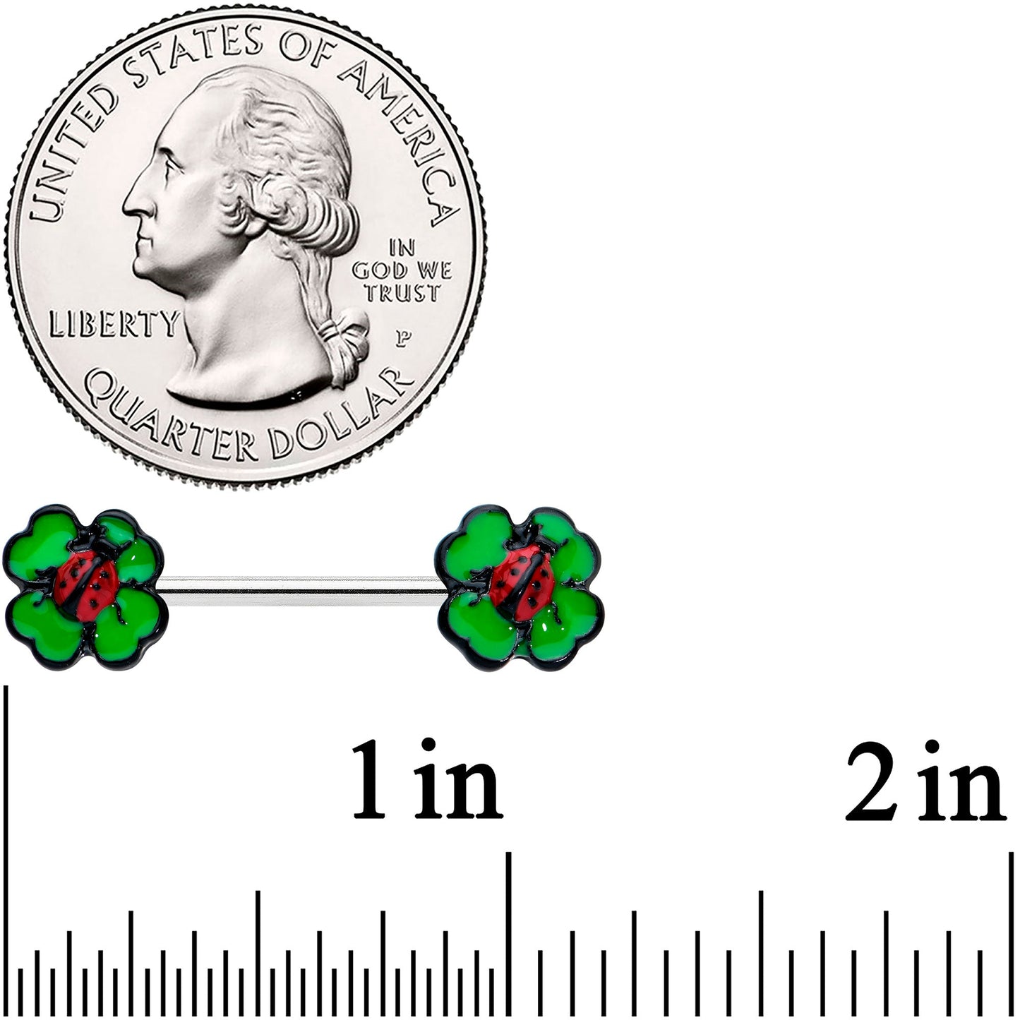 14 Gauge 9/16 Ladybug Shamrock St Patricks Day Barbell Nipple Ring Set