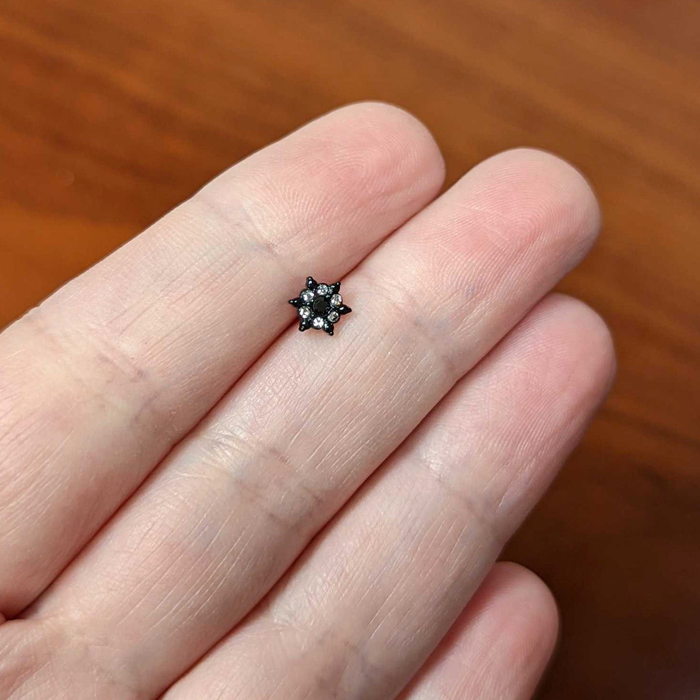 16 Gauge 1/4 Clear CZ Gem Black Abstract Sun Cartilage Tragus Earring