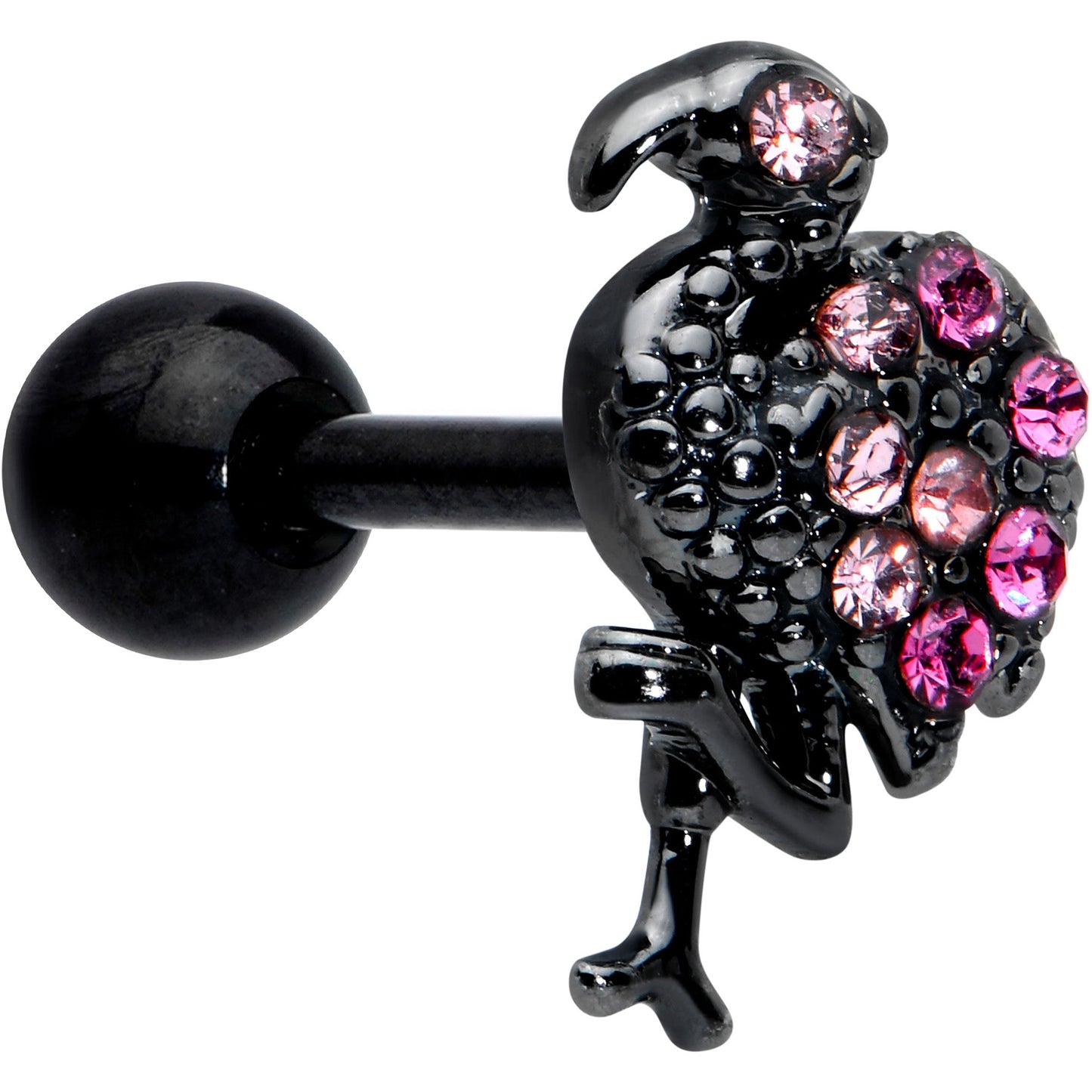 16 Gauge 1/4 Pink Gem Black Fashion Flamingo Cartilage Tragus Earring