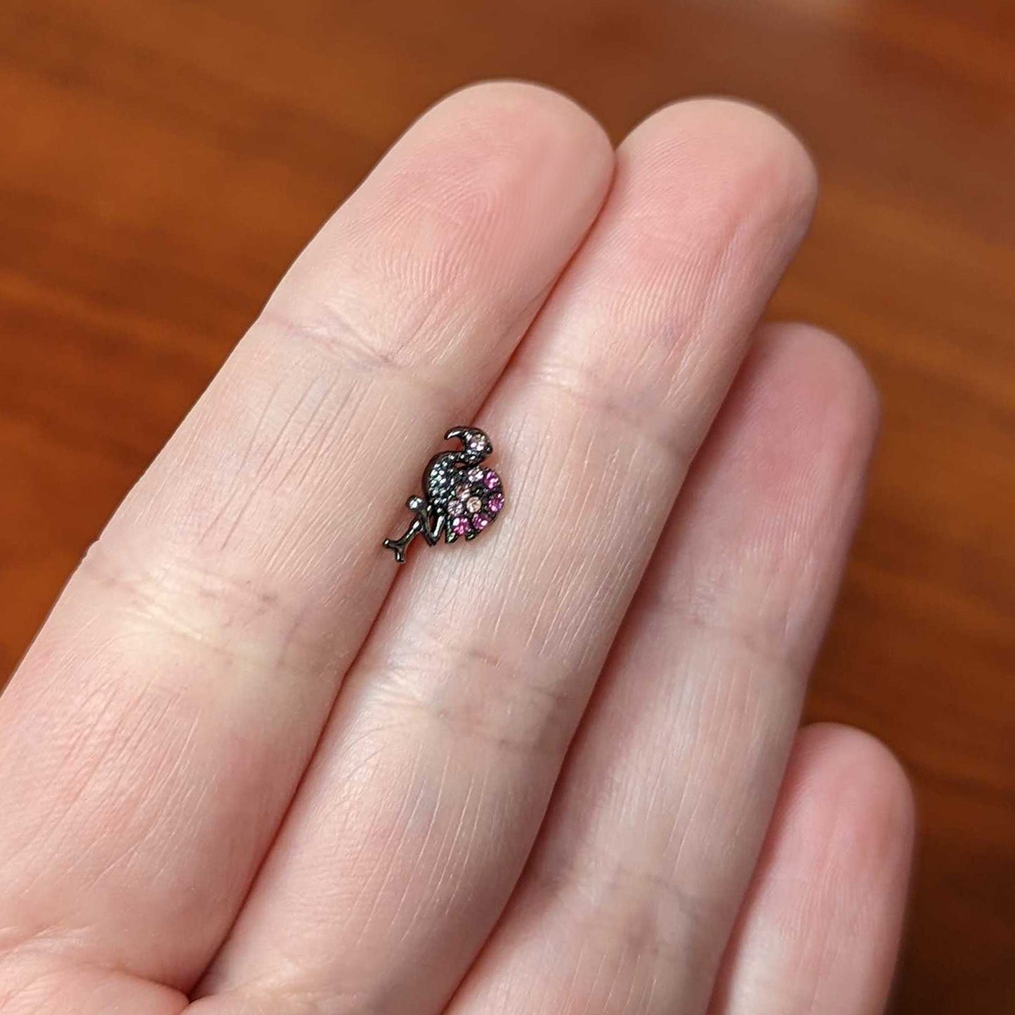 16 Gauge 1/4 Pink Gem Black Fashion Flamingo Cartilage Tragus Earring