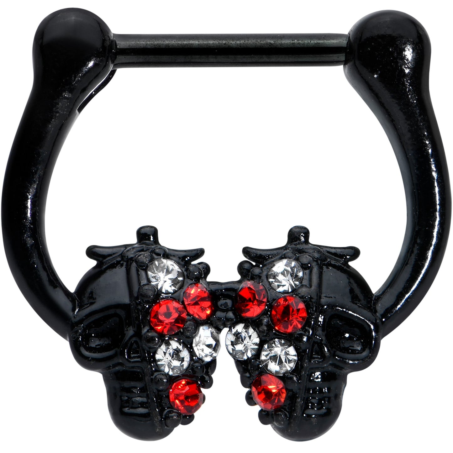 16 Gauge 5/16 Red Clear Gem Black Skulls Cartilage Clicker