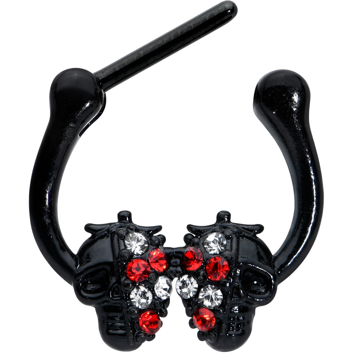 16 Gauge 5/16 Red Clear Gem Black Skulls Cartilage Clicker