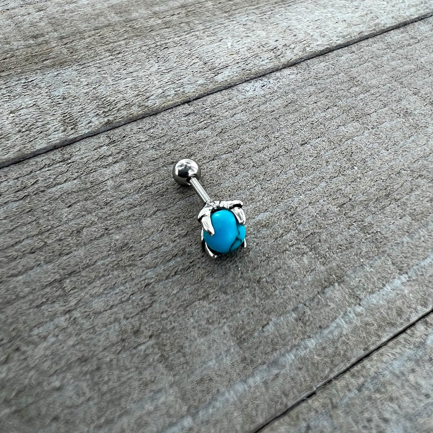 16 Gauge 1/4 Blue Turquoise Claw Hand Cartilage Tragus Earring