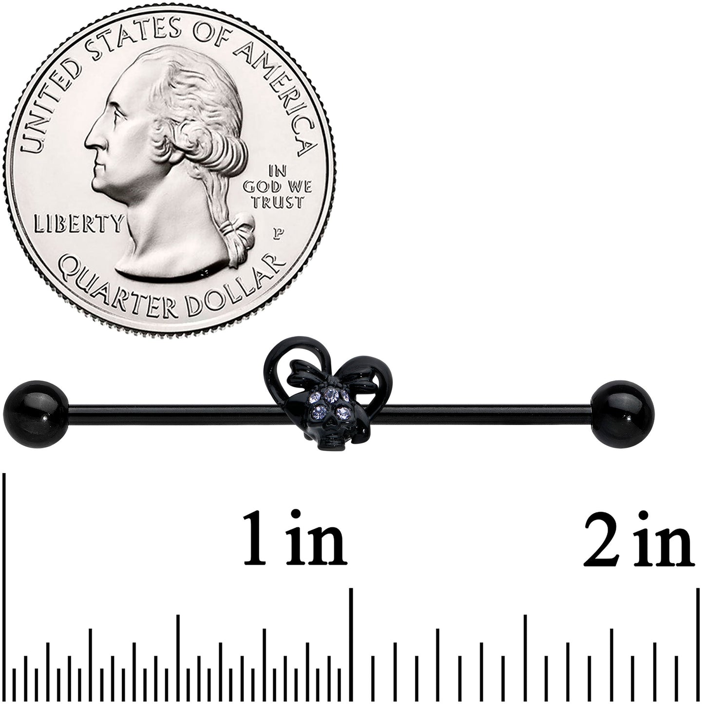 14 Gauge Purple Gem Black Skull Bow Heart Industrial Barbell 38mm