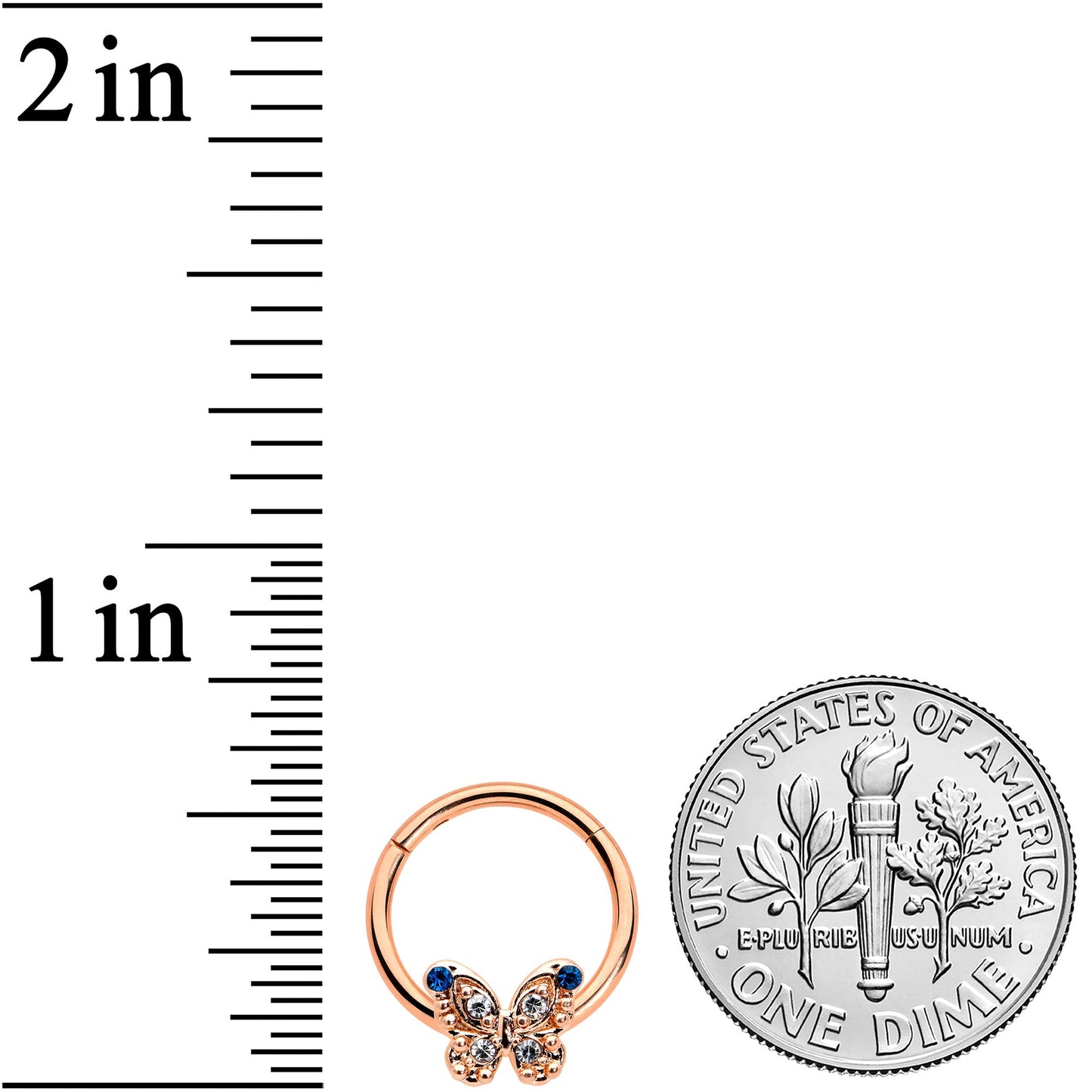 16 Gauge 3/8 Blue Gem Rose Gold Tone Butterfly Hinged Segment Ring
