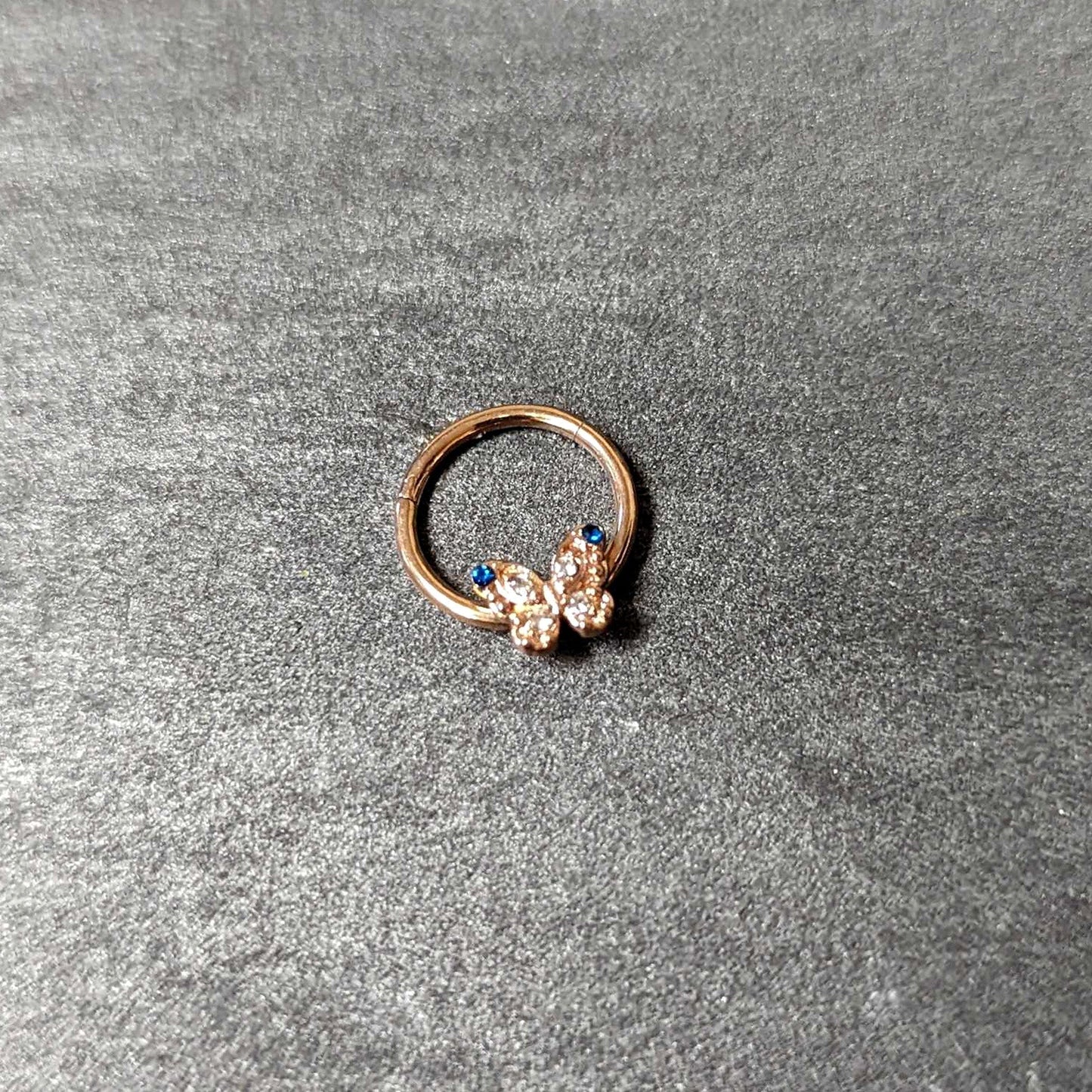 16 Gauge 3/8 Blue Gem Rose Gold Tone Butterfly Hinged Segment Ring