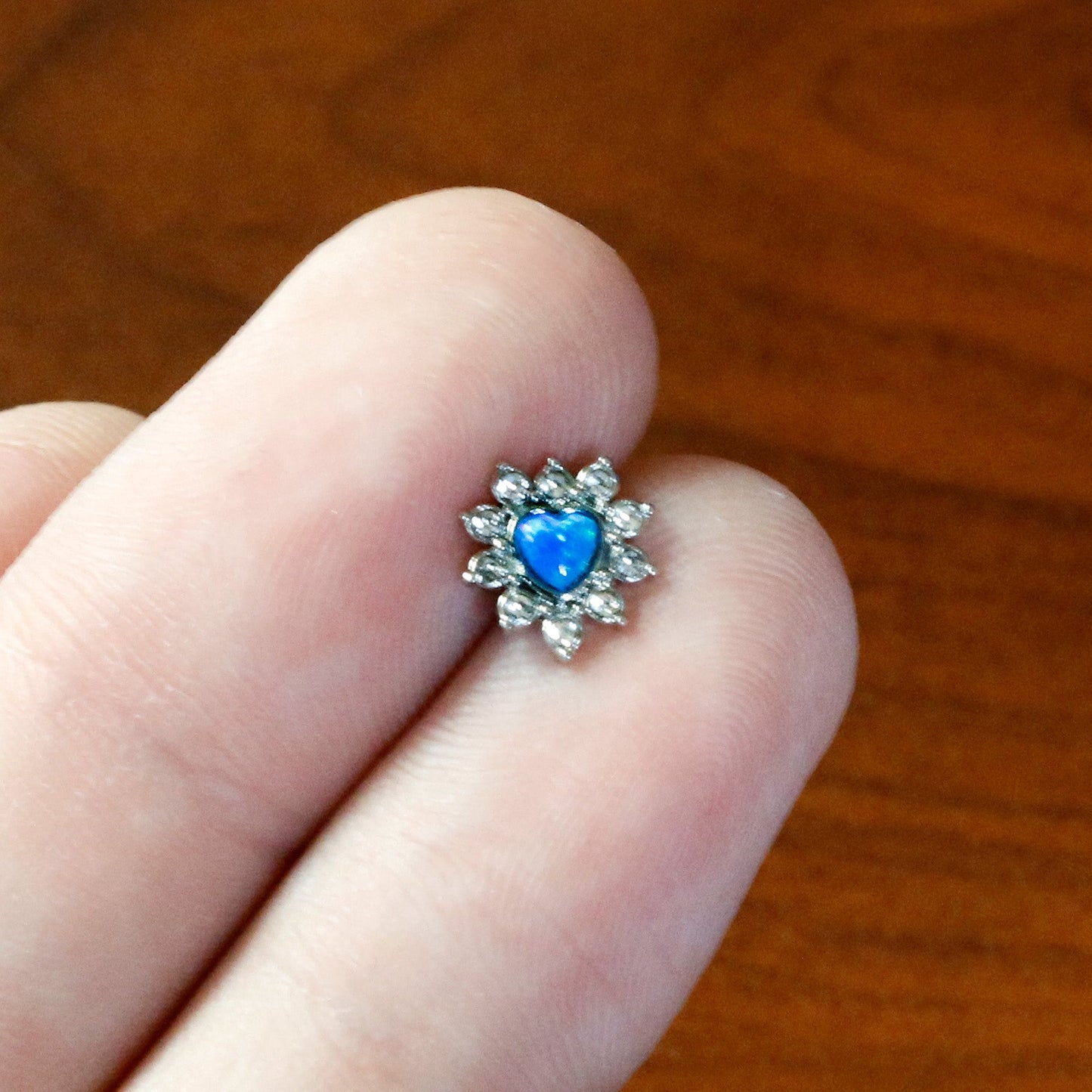 16 Gauge 1/4 Blue Faux Opal Sun Heart Cartilage Tragus Earring