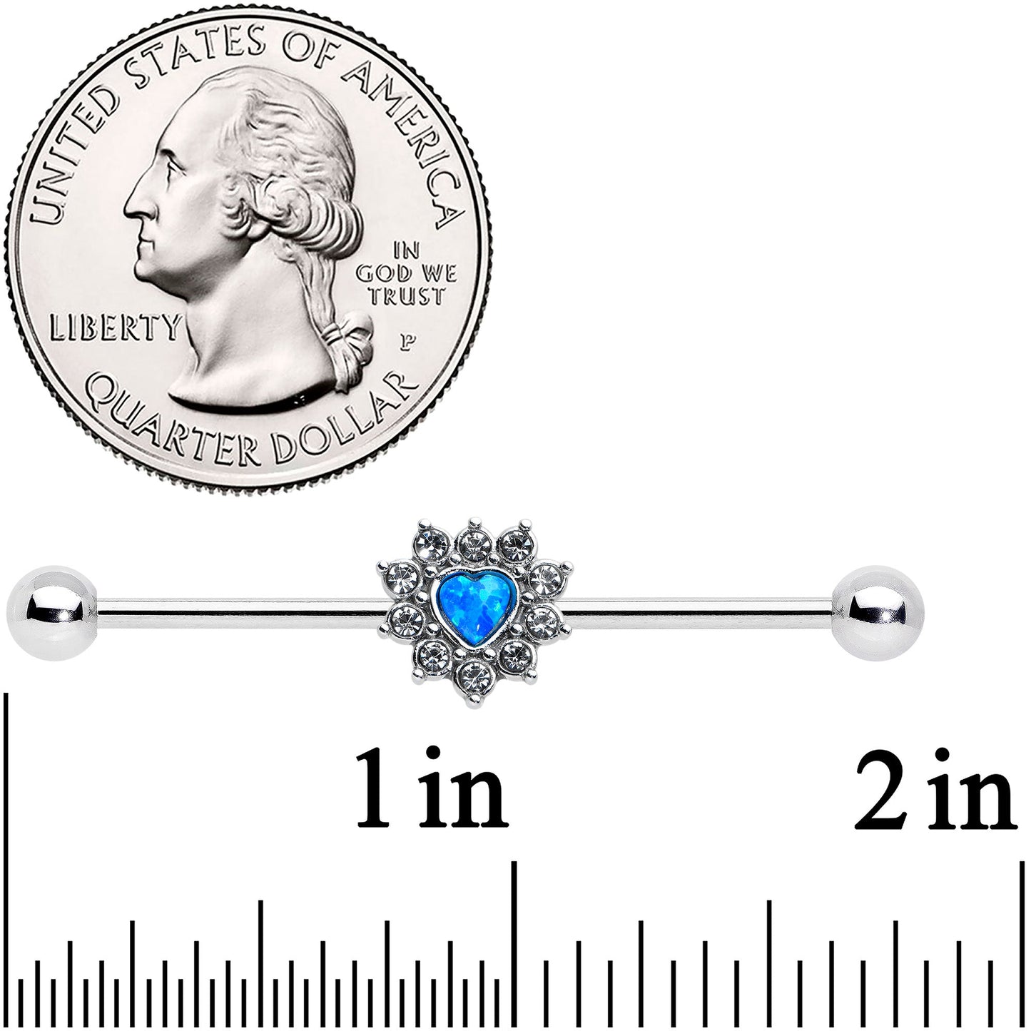 14 Gauge Blue Synthetic Opal Sun Heart Industrial Barbell 38mm
