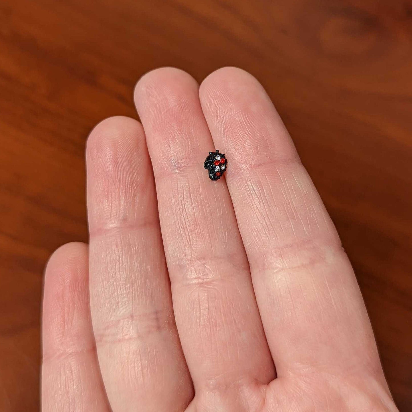 16 Gauge 1/4 Red Clear Gem Black Skull Halloween Cartilage Earring