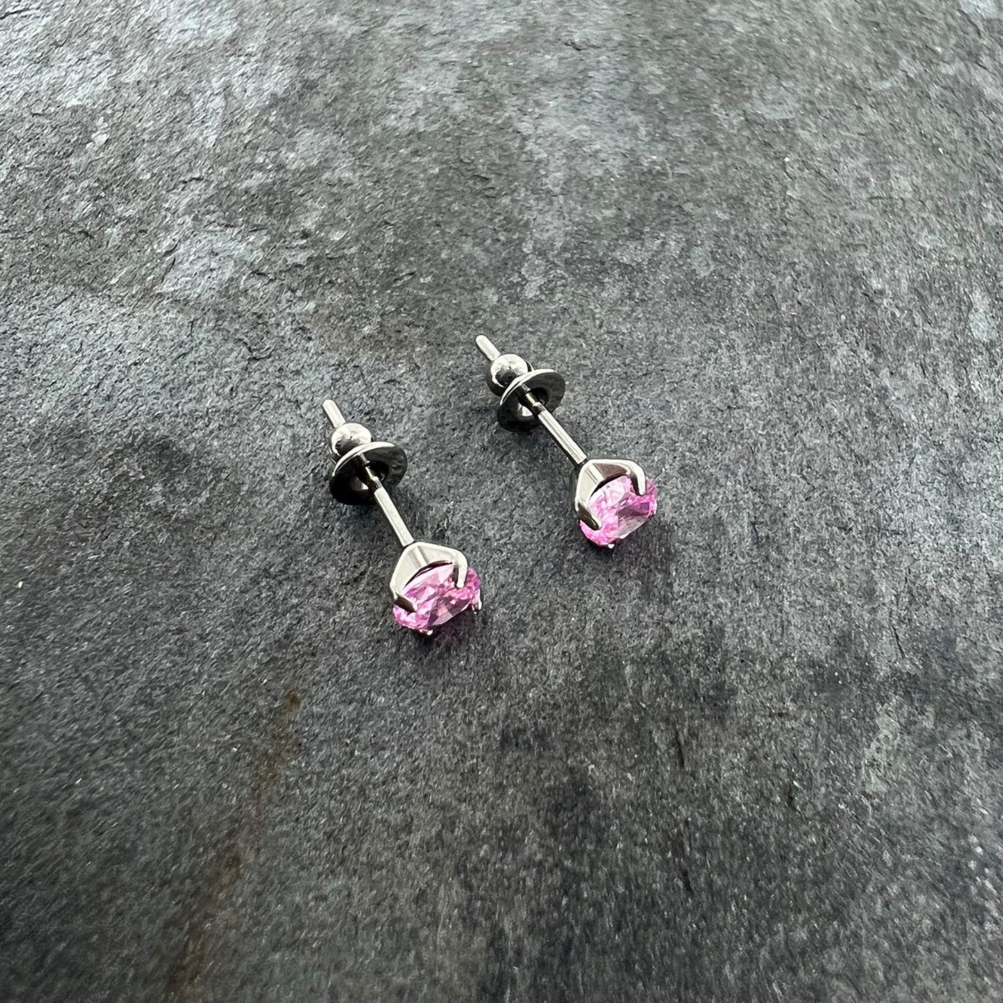 4mm Pink CZ Gem Implant Grade Titanium Stud Earrings
