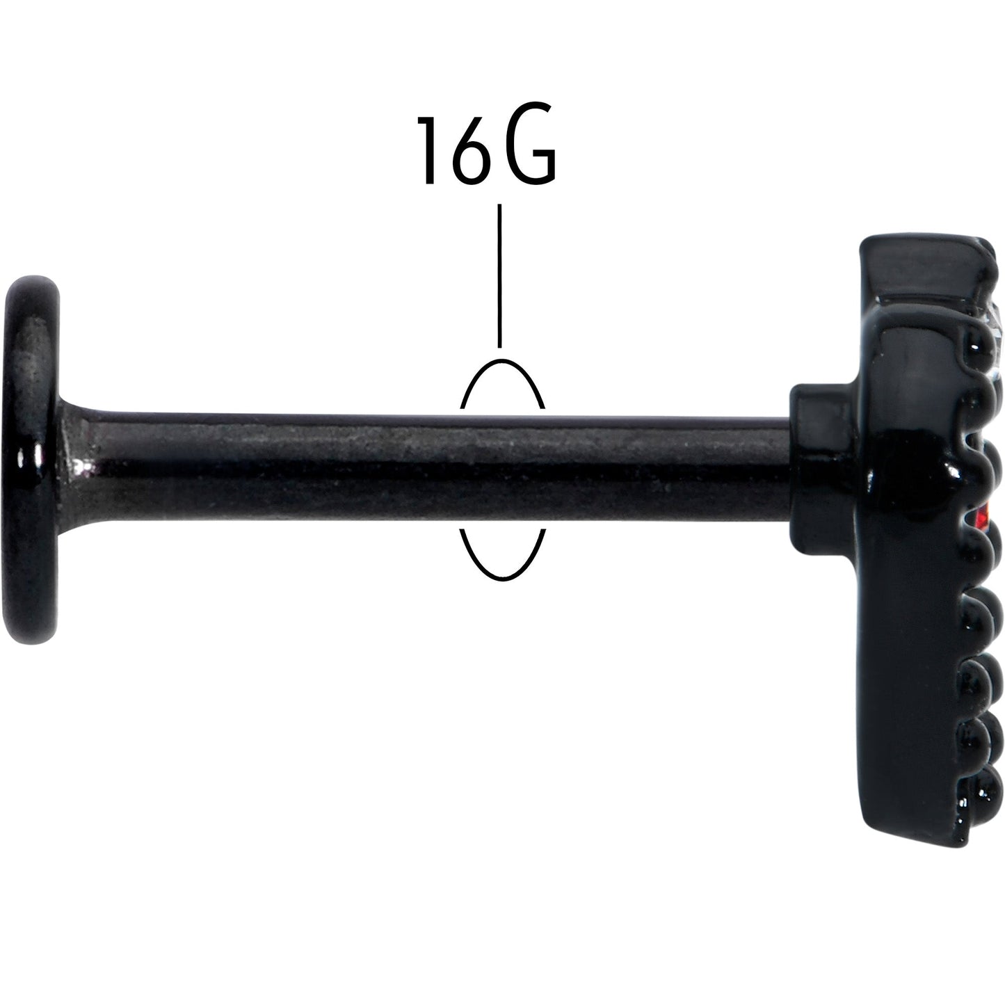 16 Gauge 5/16 Red Clear Gem Black Heart Key Labret Monroe Tragus
