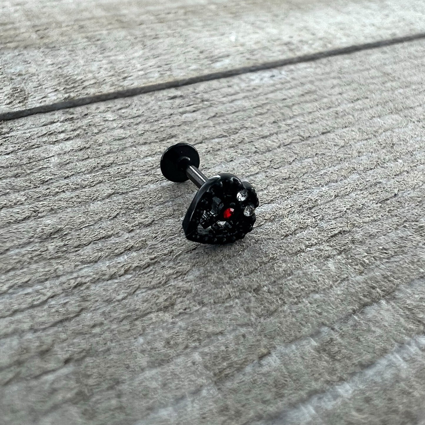 16 Gauge 5/16 Red Clear Gem Black Heart Key Labret Monroe Tragus