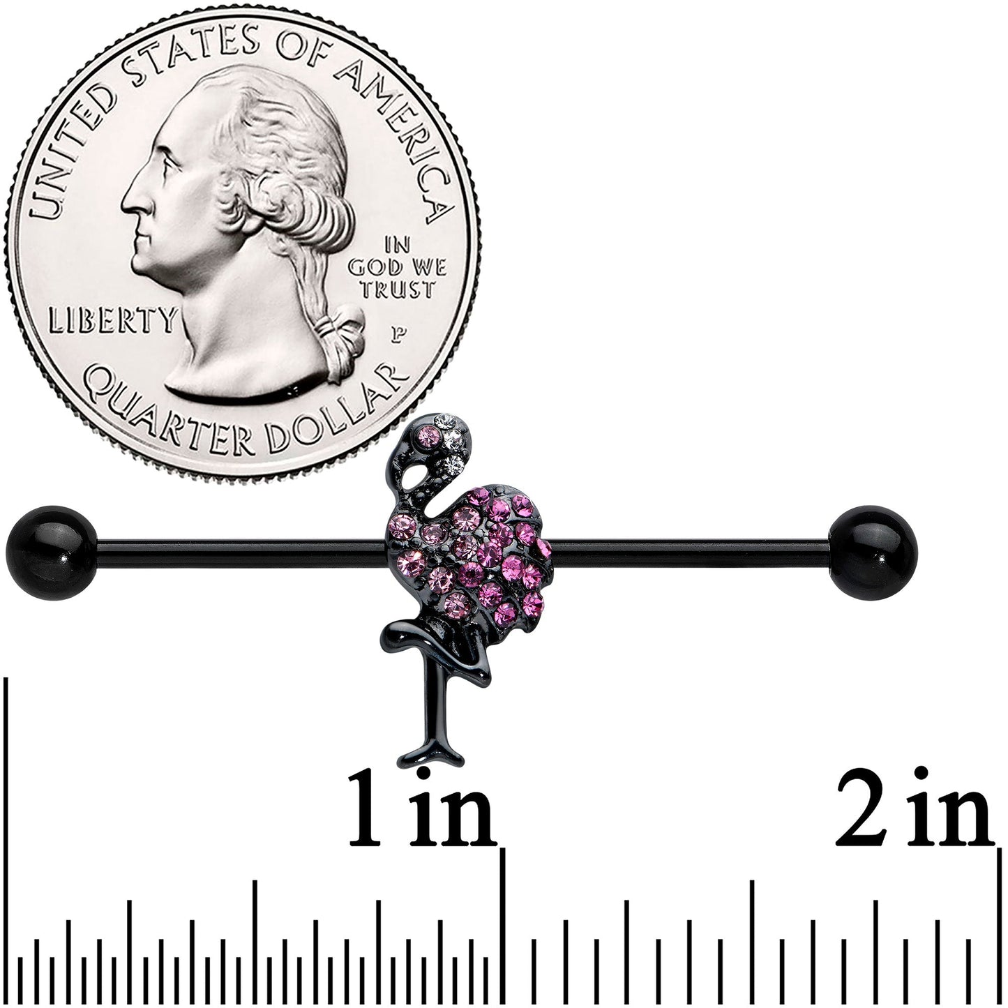 14 Gauge Pink Gem Black Fashion Flamingo Industrial Barbell 38mm