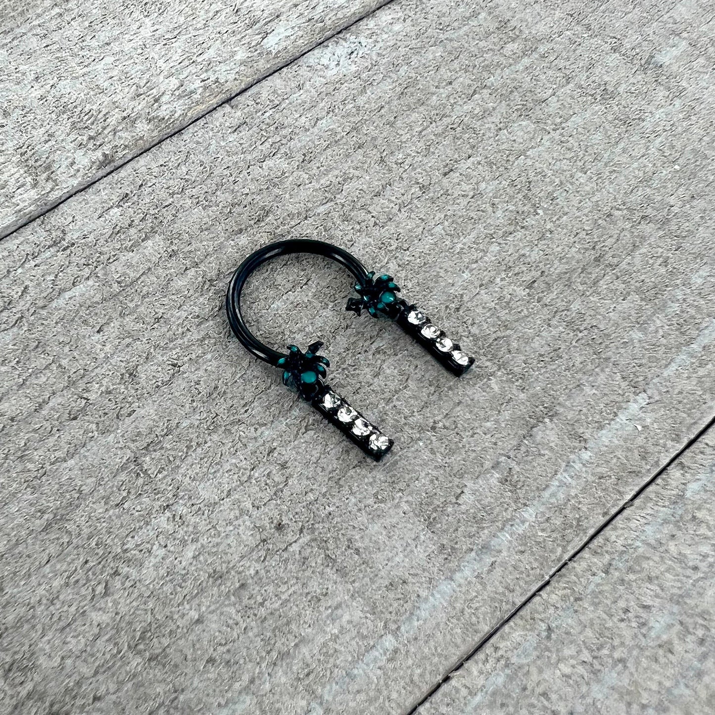 16 Gauge 3/8 Clear Gem Black Night Palm Tree Dangle Horseshoe